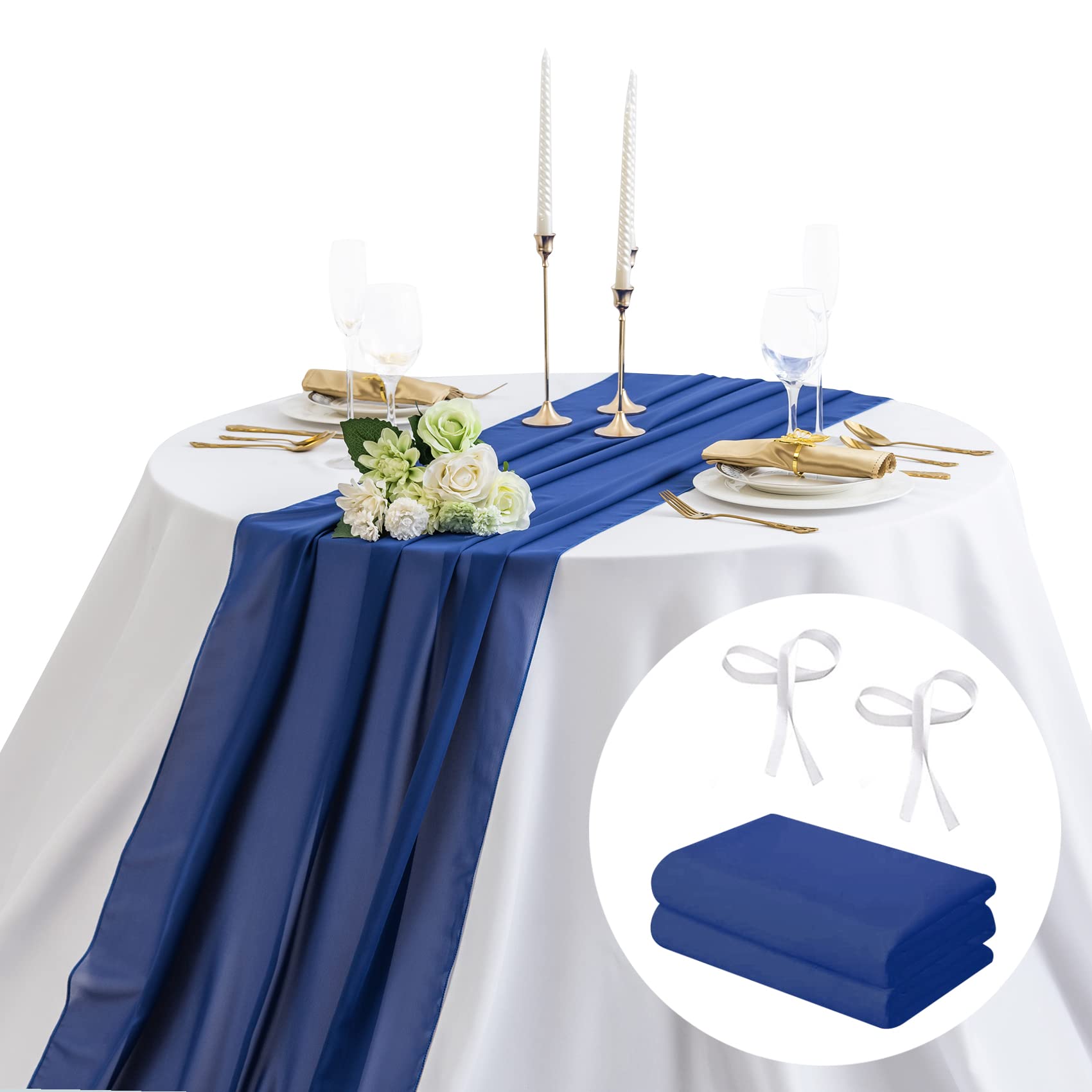 2-Pack Royal Blue Chiffon Table Runner 29x120 Inches - Elegant Gauze Wedding Table Decor for Bridal Showers, Baby Showers & Birthday Parties - Rustic Sheer Table Cover for Romantic Events & Cake Tables