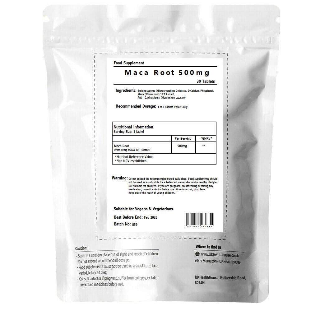 Premium Maca Root Extract 500mg x 30 Tablets - High Strength Vegan Supplement for Energy & Libido Boost - Maca Root Powder Capsules for Men & Women - Supports Hormonal Balance & Stress Relief - Perfect for Daily Wellness & Fitness Routines