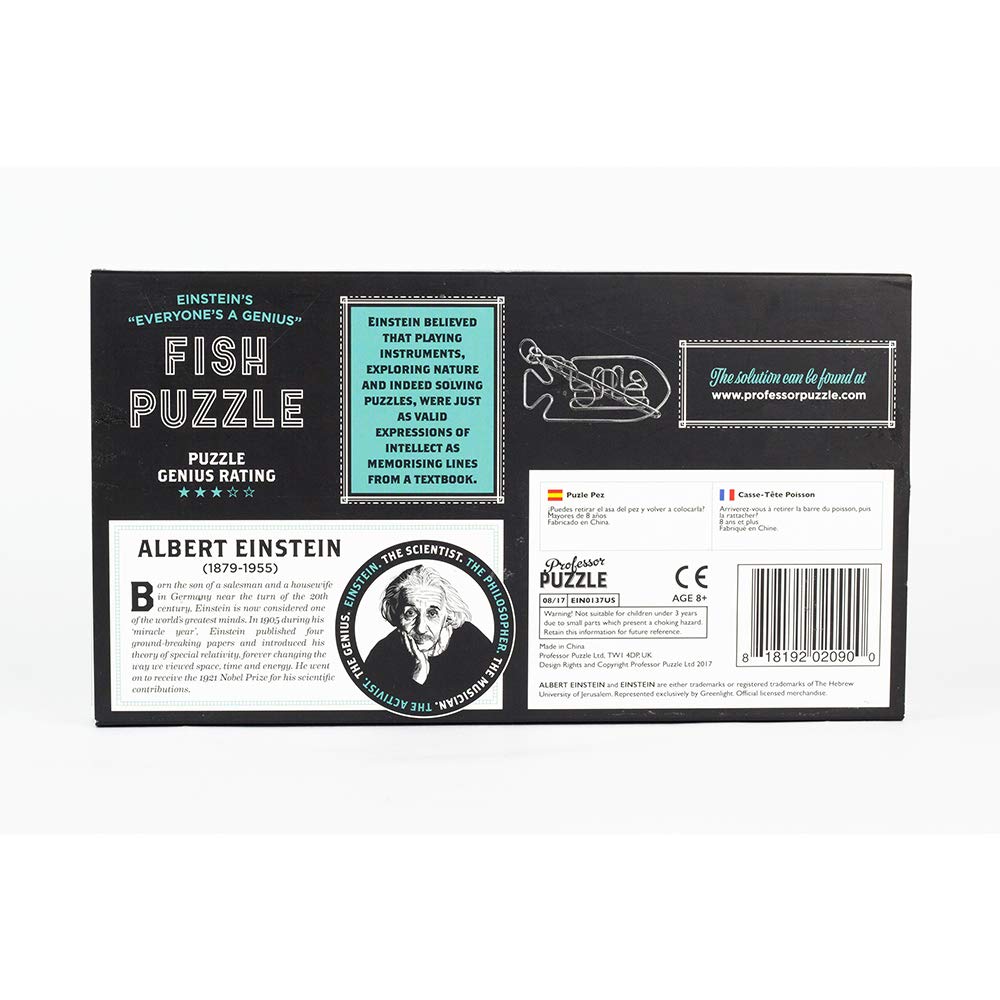 Professor PUZZLE The Einstein Collection - 3D Metal Brain Teaser Puzzle | Einstein’s Fish Interlocking Puzzle | Challenging Mind Game for Adults & Teens | Perfect for Office Desk, Gifts & STEM Learning