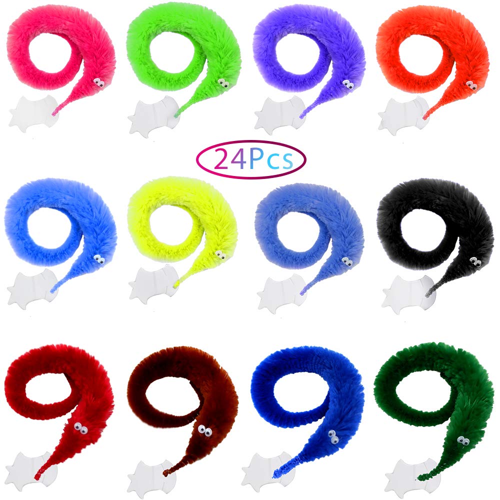 Shyflpopo Magic Worms Toys 24 Pcs - Bulk Worm on a String for Kids Party Favors, Halloween Decorations & Prank Gifts - Colorful Wiggly Twisty Fuzzy Worms for Carnival, Birthday Parties & Fun Classroom Activities