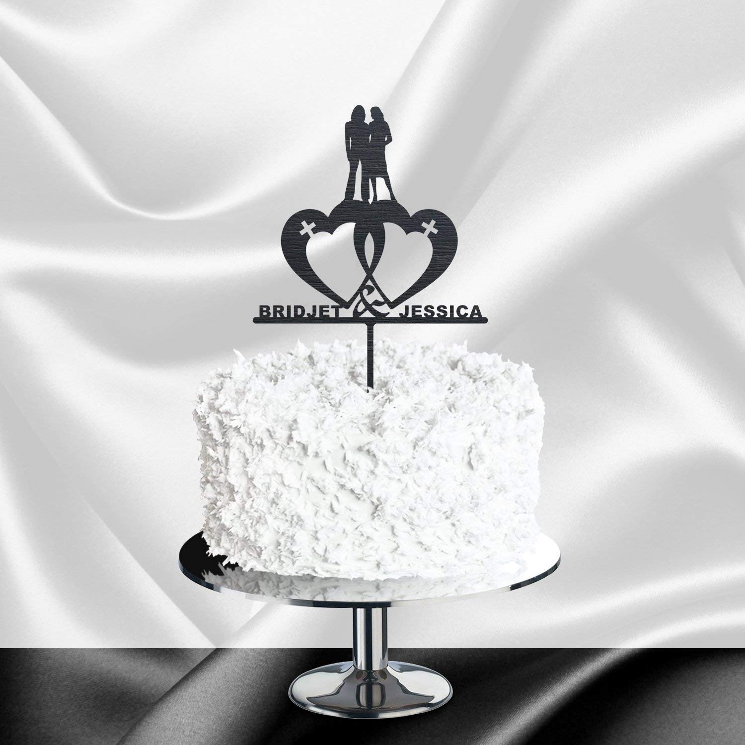Gold Glitter Same Sex Wedding Cake Topper - Custom Lesbian Couple Cake Decor - LGBTQ Wedding Cake Topper for Anniversary, Engagement & Celebration - Perfect for Wedding Cakes, Cupcakes & Dessert Tables