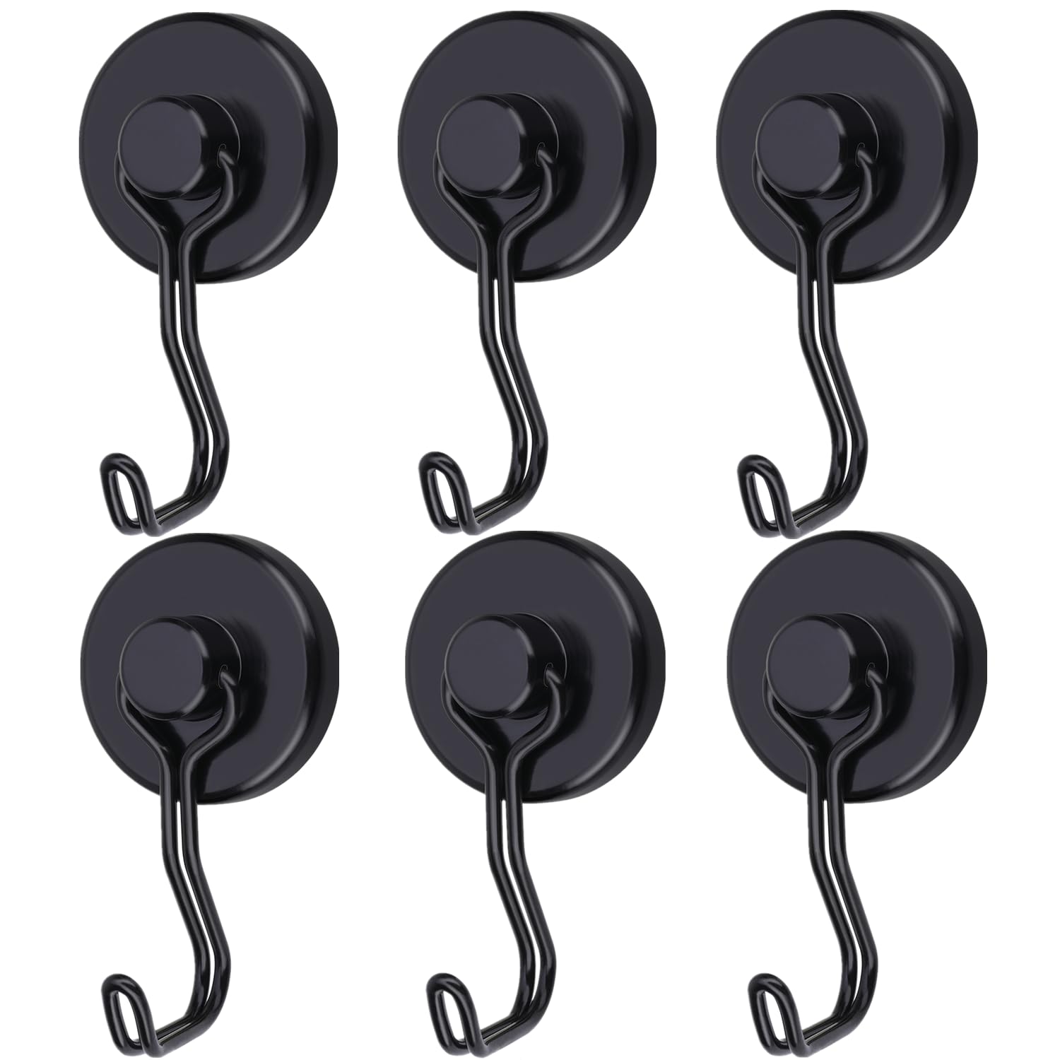 100LB Heavy Duty Neodymium Magnetic Hooks - 6 Pack Black with Rubber Scratch-Resistant Base for Cruise, Refrigerator, Kitchen, Garage & Outdoor Hanging | Strong Rare Earth Magnets for Organizing Tools, Keys & Decor