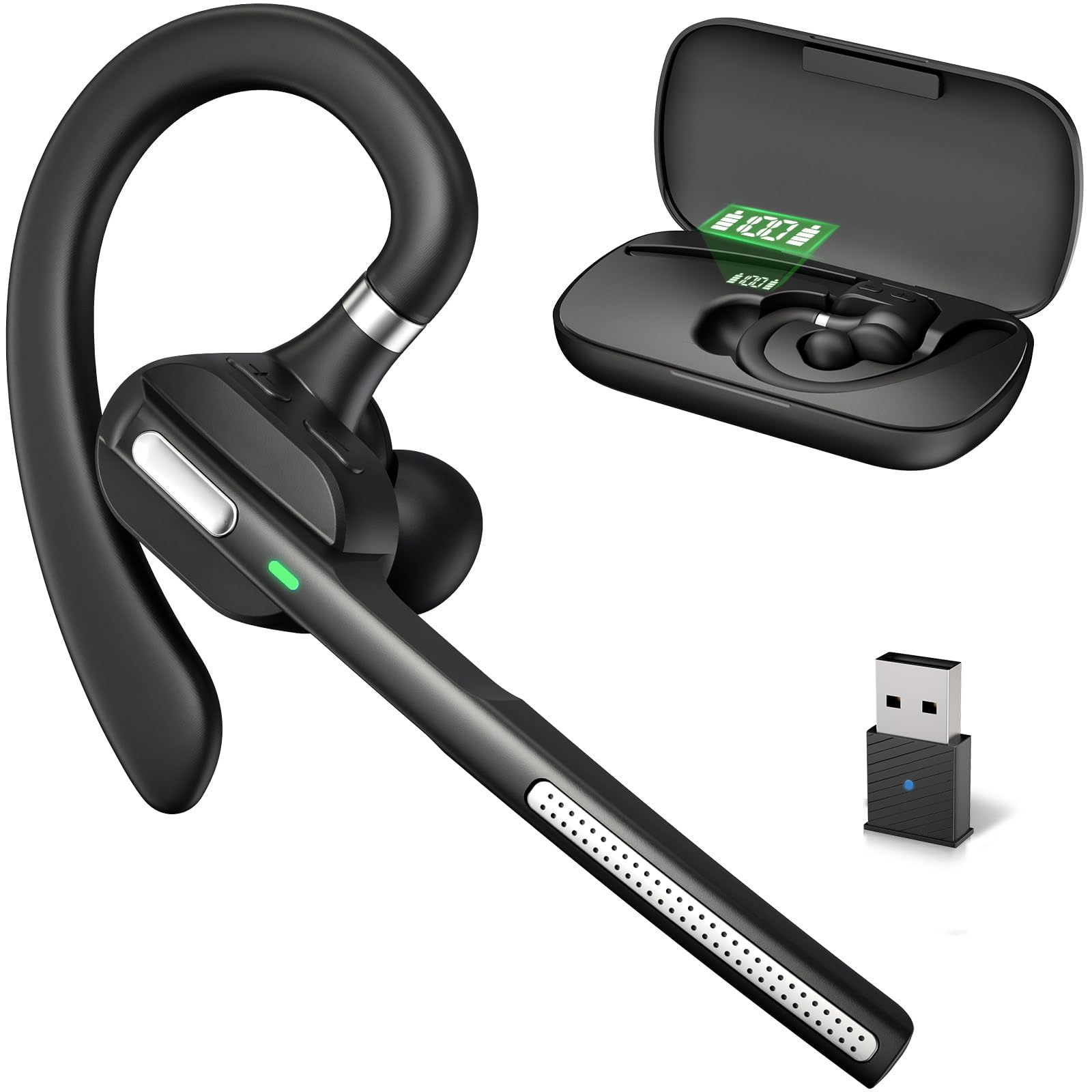 Wireless Bluetooth Headset with Noise Cancelling Microphone - USB Dongle for PC & Laptop - Lightweight Hands-Free Headset for Business Calls, Online Meetings, MS Teams, Zoom - Perfect for Remote Work & Office Use