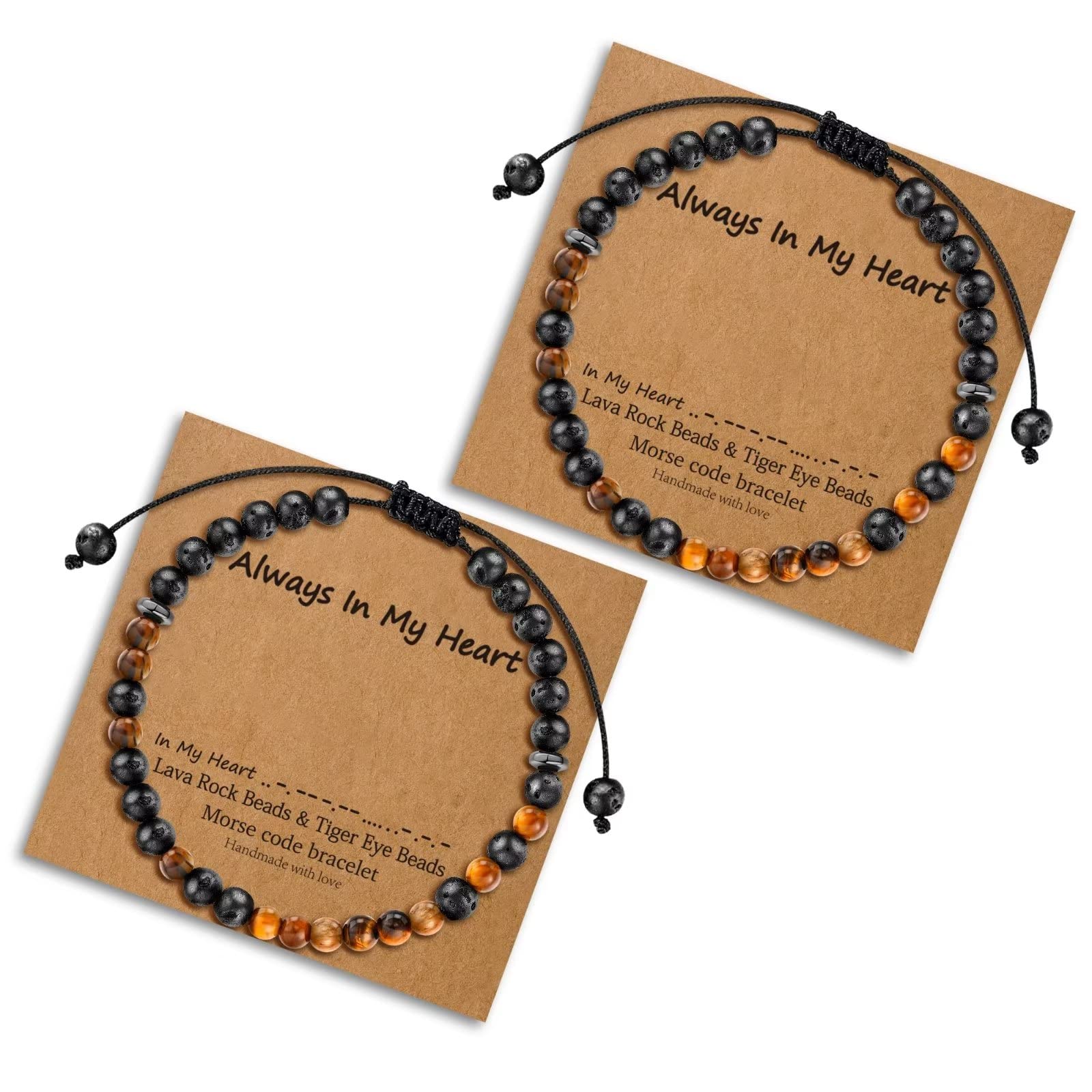 Morse Code Bracelets for Women - 2pcs Tiger Eye Beaded Inspirational Friendship Bracelets, Best Friend Gifts for Women, Lava Rock Bracelet, Perfect for Birthdays, Anniversaries, and Daily Wear