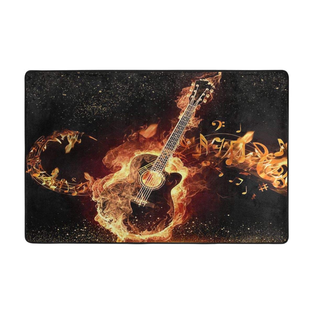Golden Guitar Print Non-Slip Area Rug - 6'x4' Soft Comfort Floor Mat for Living Room, Bedroom & Study - Perfect for Home Decor, Music Lovers & High Traffic Areas