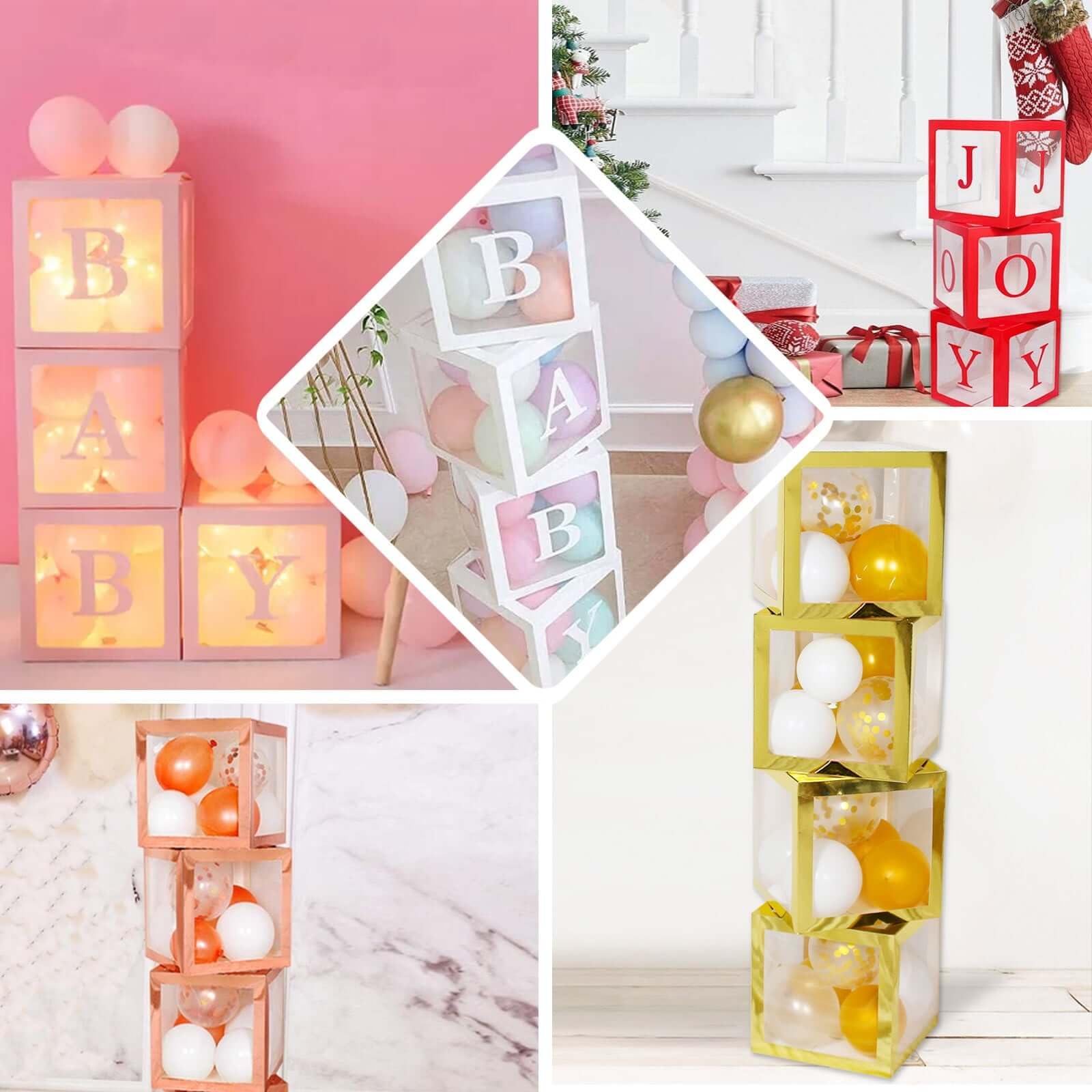 Efavormart 2-Pack Iridescent Edge Clear Balloon Gift Boxes - DIY Party Decor for Baby Shower, Christmas, Birthday, Wedding | Perfect for Table Centerpieces, Photo Booth Props & Event Styling