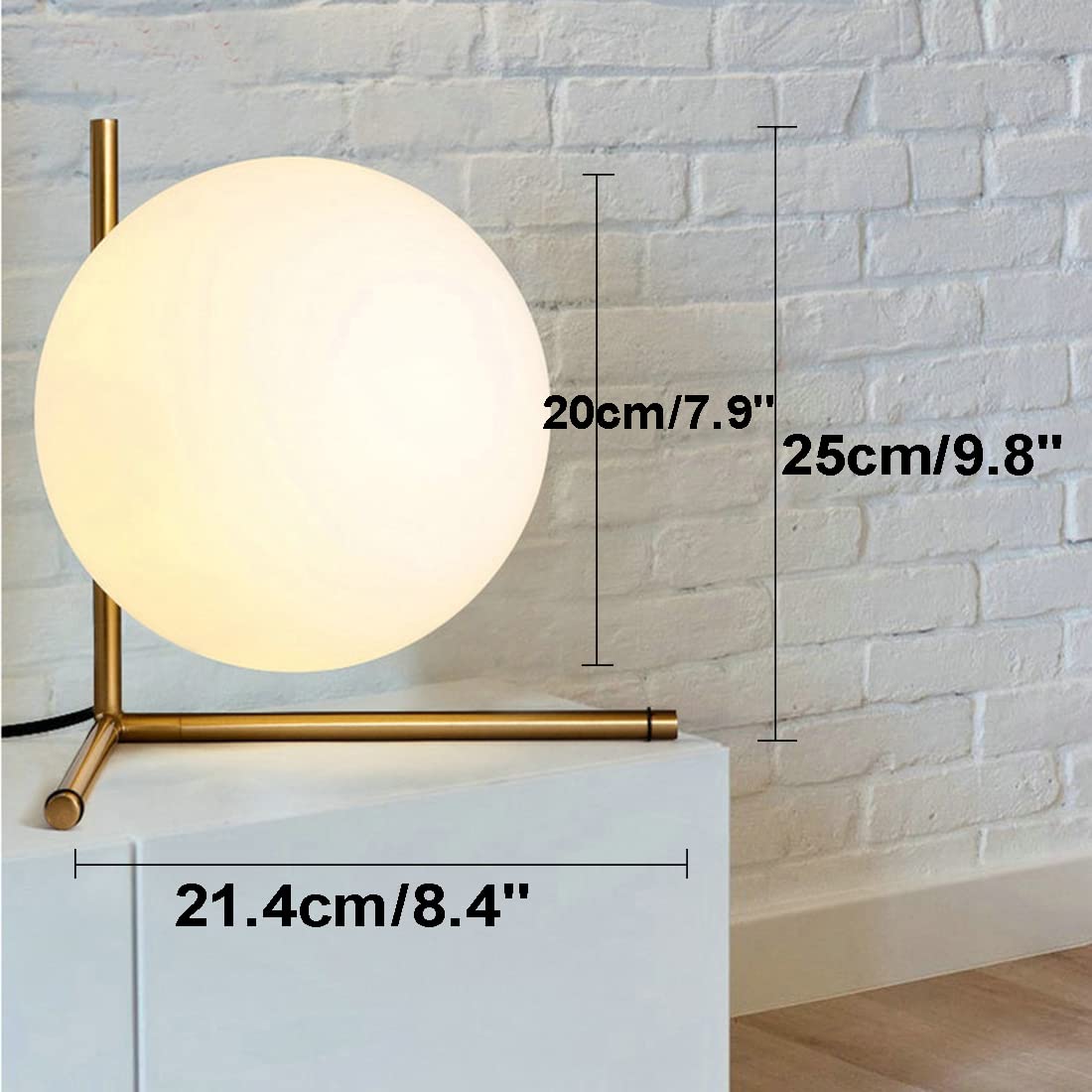 Gold Plug-in Table Lamp with White Glass Orb - Modern Desk Light for Bedroom, Living Room, Office & Study | Perfect for Nightstand, Reading & Workspace Lighting