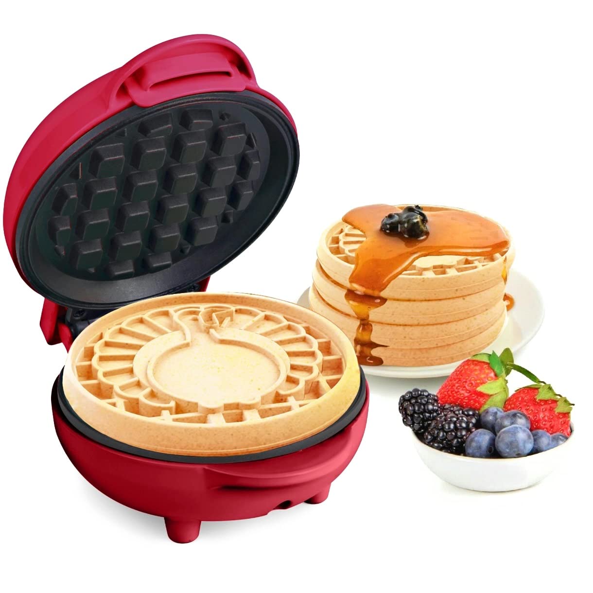 Nostalgia MyMini Electric Turkey Waffle Maker - Compact Appliance for Cranberry Shaped Waffles, Perfect for Breakfast, Kids Snacks & Holiday Parties