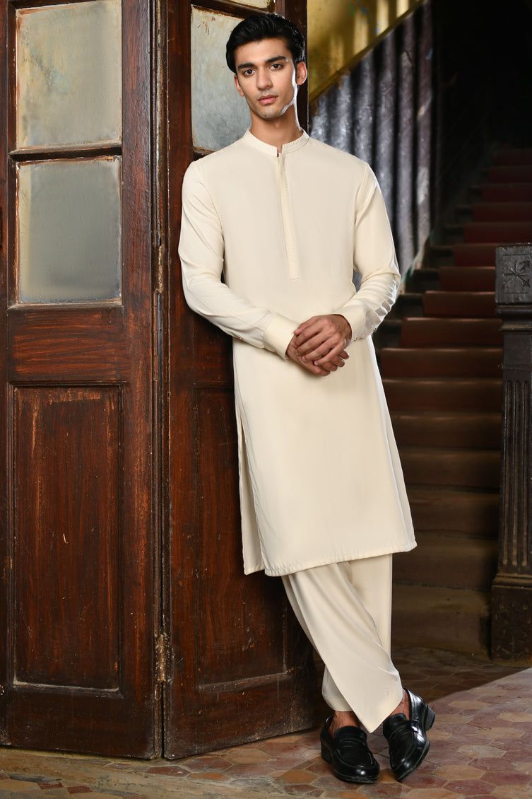 Blended White Kameez Shalwar by J. Junaid Jamshed | Premium Pakistani Traditional Outfit for Men | Perfect for Eid, Weddings & Special Occasions
