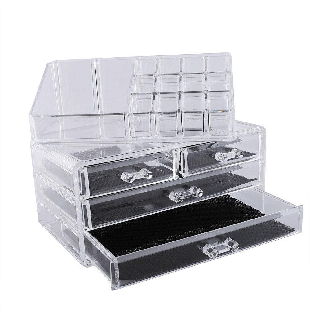 Acrylic Jewelry & Makeup Organizer Case - Cosmetic Display Holder with Drawers for Storage | Perfect for Vanity, Bathroom & Travel Makeup Organization