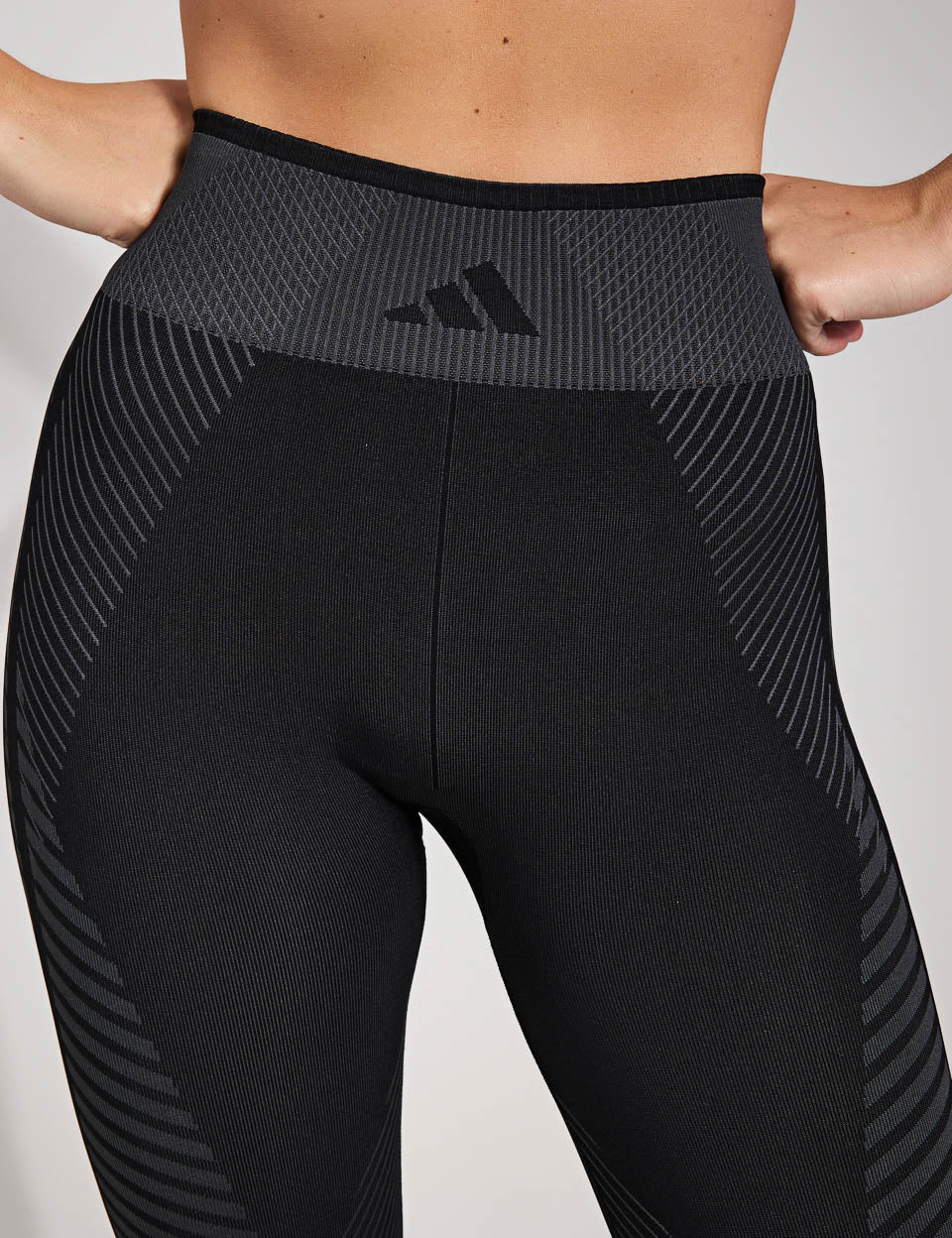 Women's Knitted 7/8 Training Leggings - Black & Grey - High Waist Yoga Pants for Workout, Running & Gym