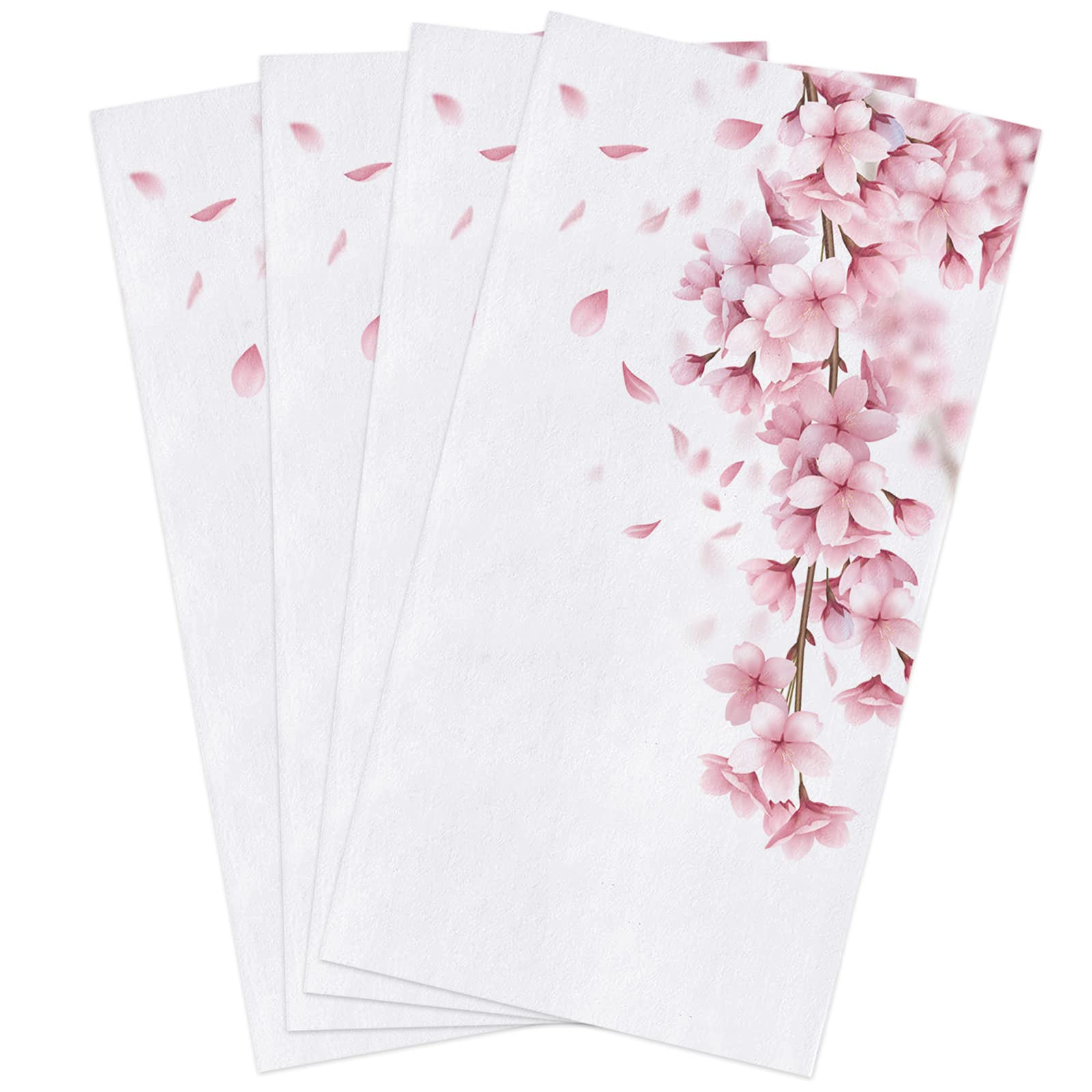 Premium Microfiber Kitchen Towel Set - 4 Pack Fast Drying Dish Cloths with Cherry Blossom Design (18x28 Inch) - Perfect for Cooking, Cleaning, Bar Use & Hand Drying - Pink Floral Pattern on White Background