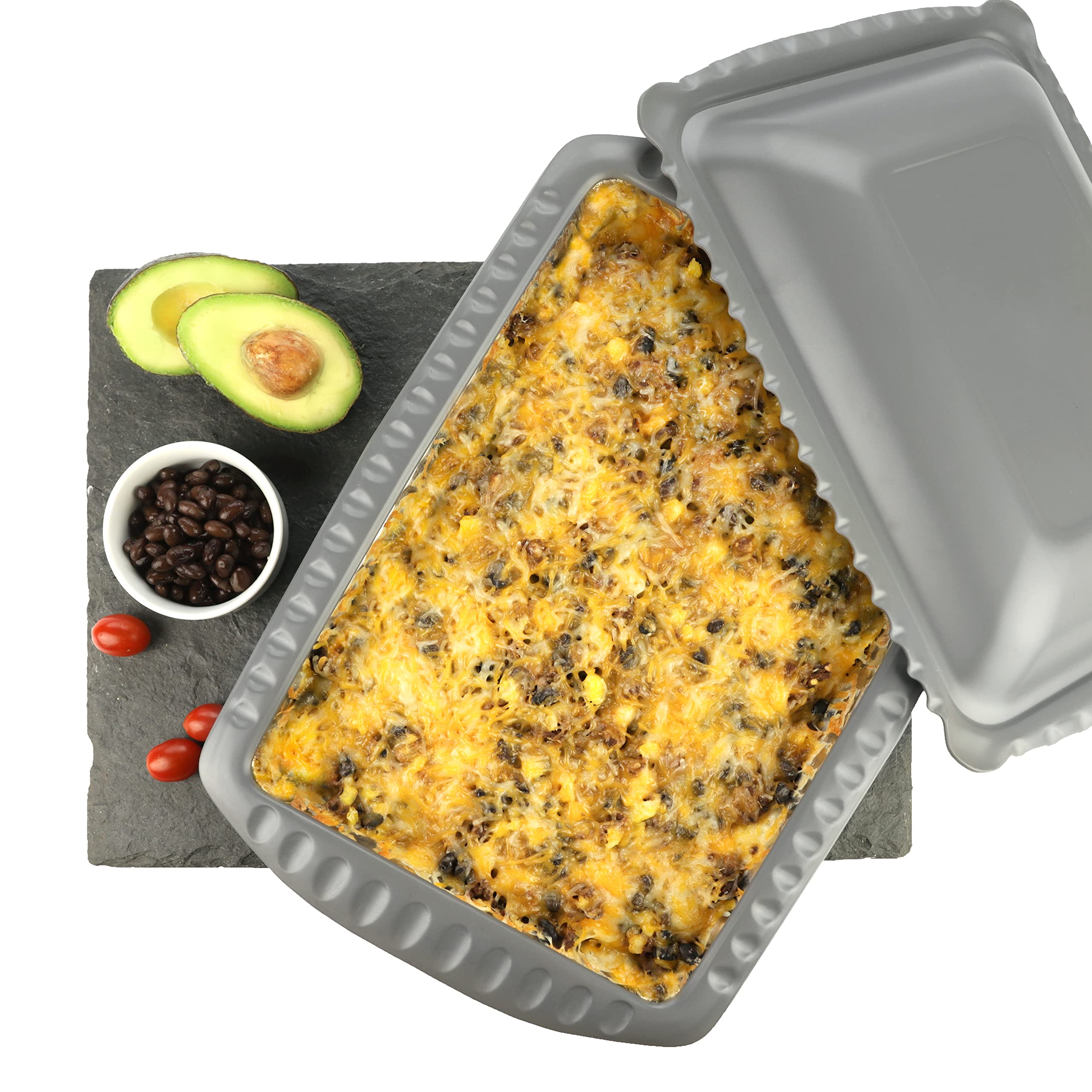 Heat-Resistant 9x13x2 Casserole Carrier with Locking Lid & Handles - BPA-Free Serving Dish for Foil Pans - Includes 1 Pan (Charcoal) - Perfect for Potlucks, Parties & Holiday Meals
