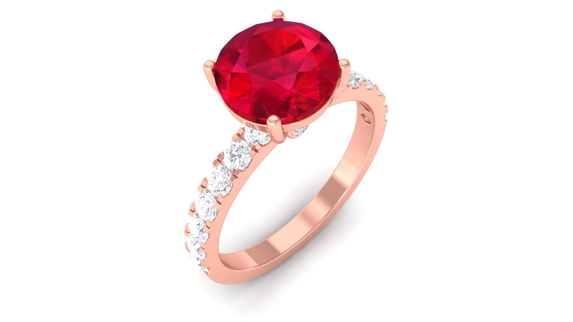 3.5 CT Created Ruby & Moissanite Ring - 8mm Solitaire in 14K Solid Gold, Certified Lab-Grown Ruby for Engagement, Wedding, Anniversary & Special Occasions