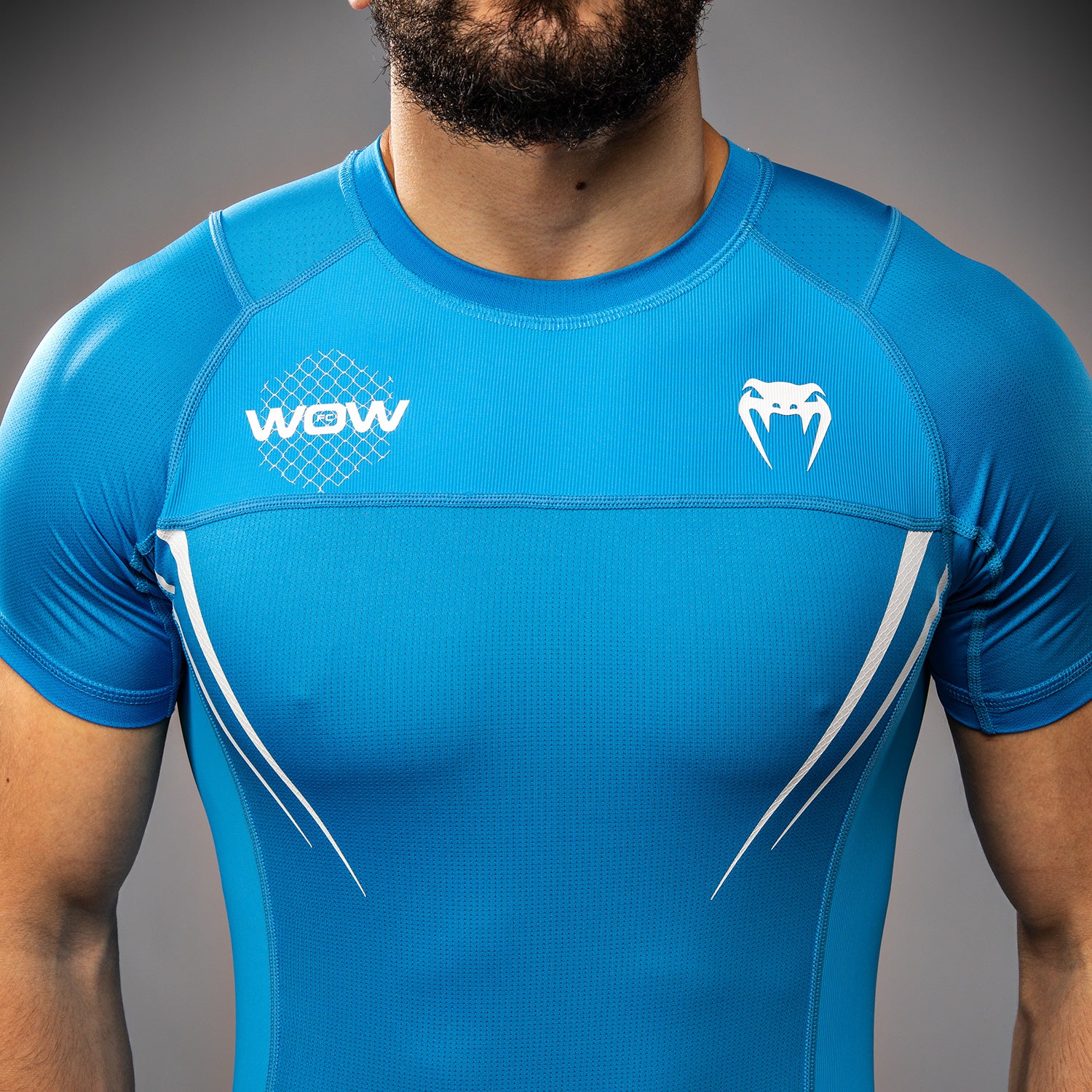 Venum x WOW FC Short Sleeve Rashguard Shirt - Lightweight Compression Top for MMA, BJJ & Training - Moisture Wicking & UV Protection - Pacific Blue - Perfect for Martial Arts, Fitness & Combat Sports