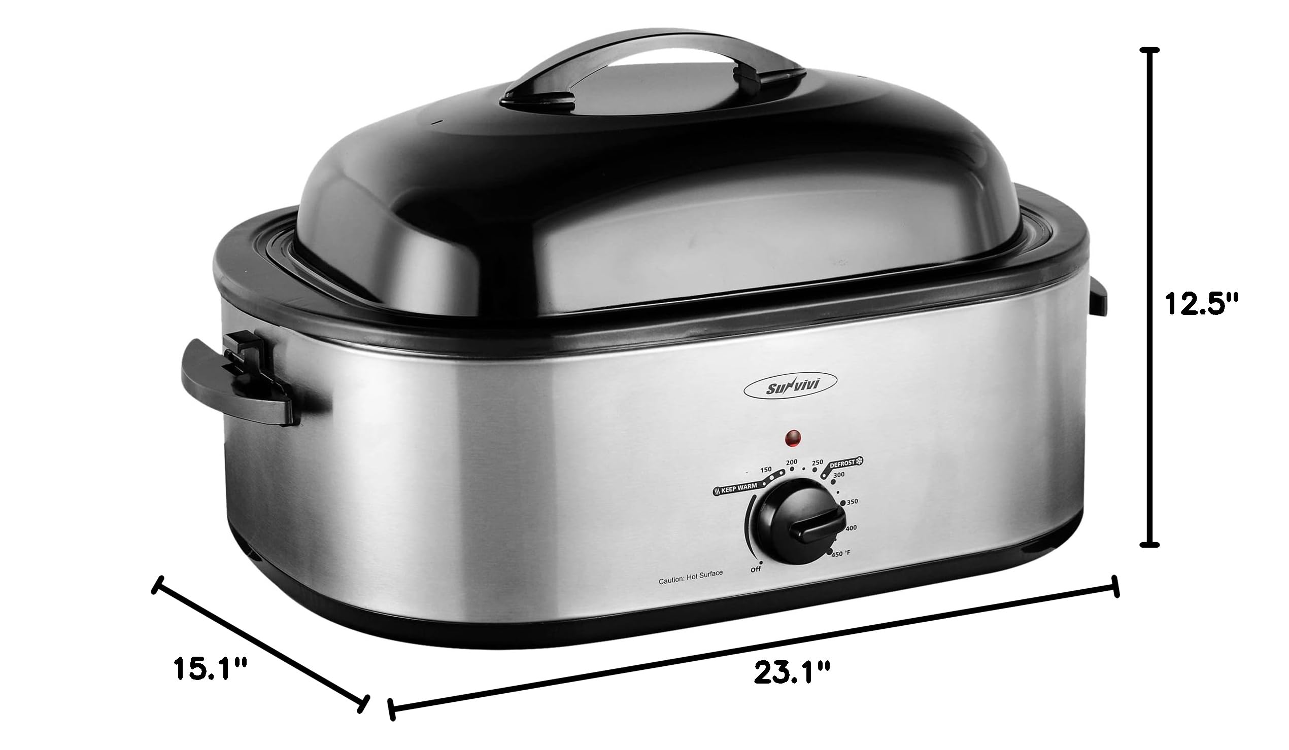 Sunvivi 20 Quart Electric Roaster Oven with Lid - Large Turkey Roaster with Removable Pan, Self-Basting Lid, Fast Heating & Thaw/Warming Setting - Perfect for Thanksgiving, Holiday Cooking, and Family Gatherings (Silver)