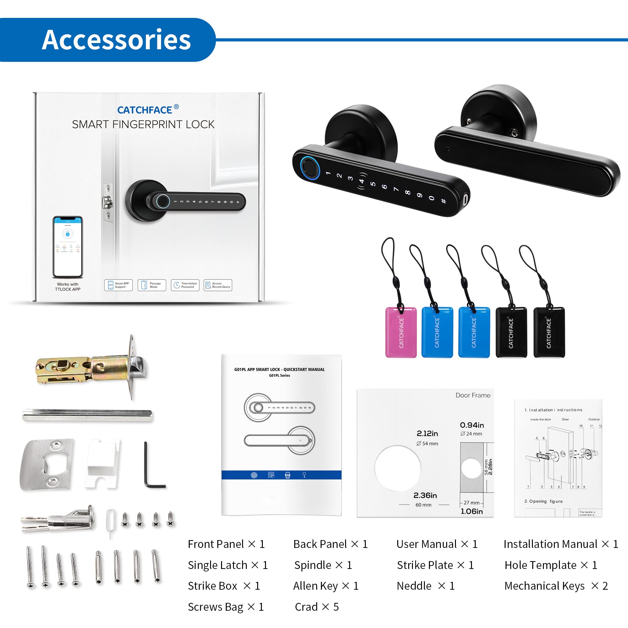Upgraded Smart Lock Fingerprint Door Lock - CATCHFACE TTLock with IC Card, Auto Lock & DIY Installation | Secure Keyless Entry for Home, Apartment, Office & Co-Working Spaces (Black) | Ideal for Modern Smart Homes, Vacation Rentals & High-Tech Offices