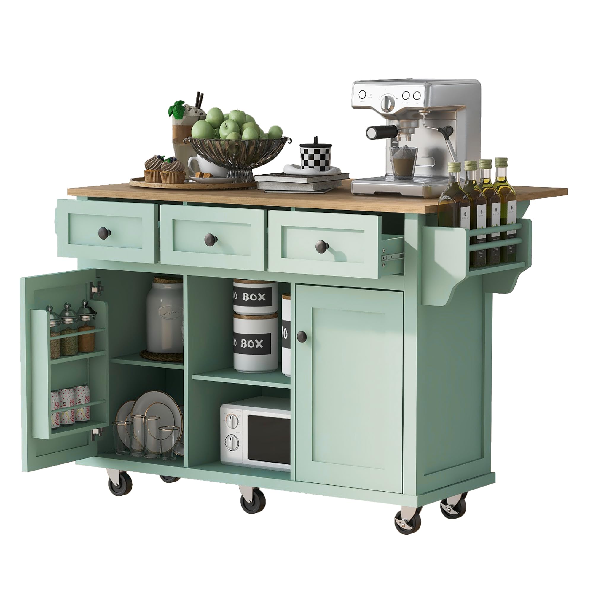 Rolling Kitchen Island with Storage & Drop Leaf - Portable Kitchen Cart with Drawers & Shelves for Small Spaces | Perfect for Dining Room, Apartment & Compact Kitchen Organization