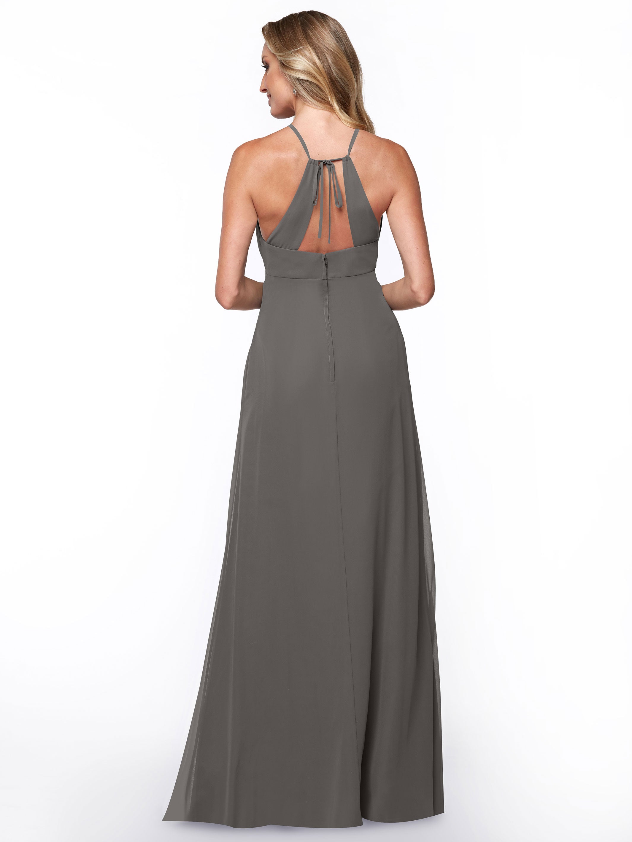 Elegant A-Line Chiffon Bridesmaid Dress with Keyhole Halter Neckline - Perfect for Weddings, Formal Events & Special Occasions