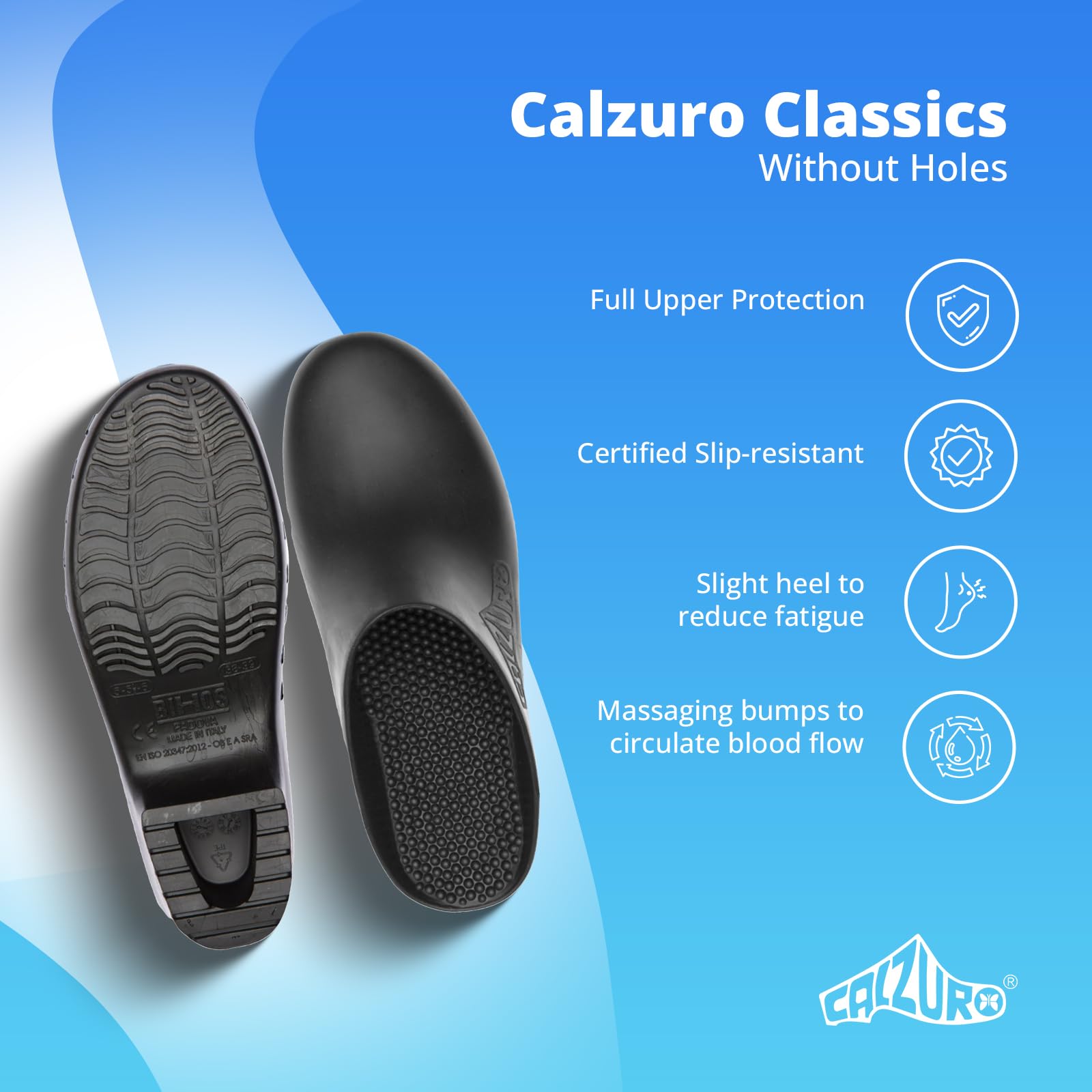 CALZURO Classic Unisex Work Clogs - Non-Slip Nursing & Kitchen Shoes for Women & Men | Autoclavable Rubber Clogs for Healthcare, Food Service & Laboratory Professionals