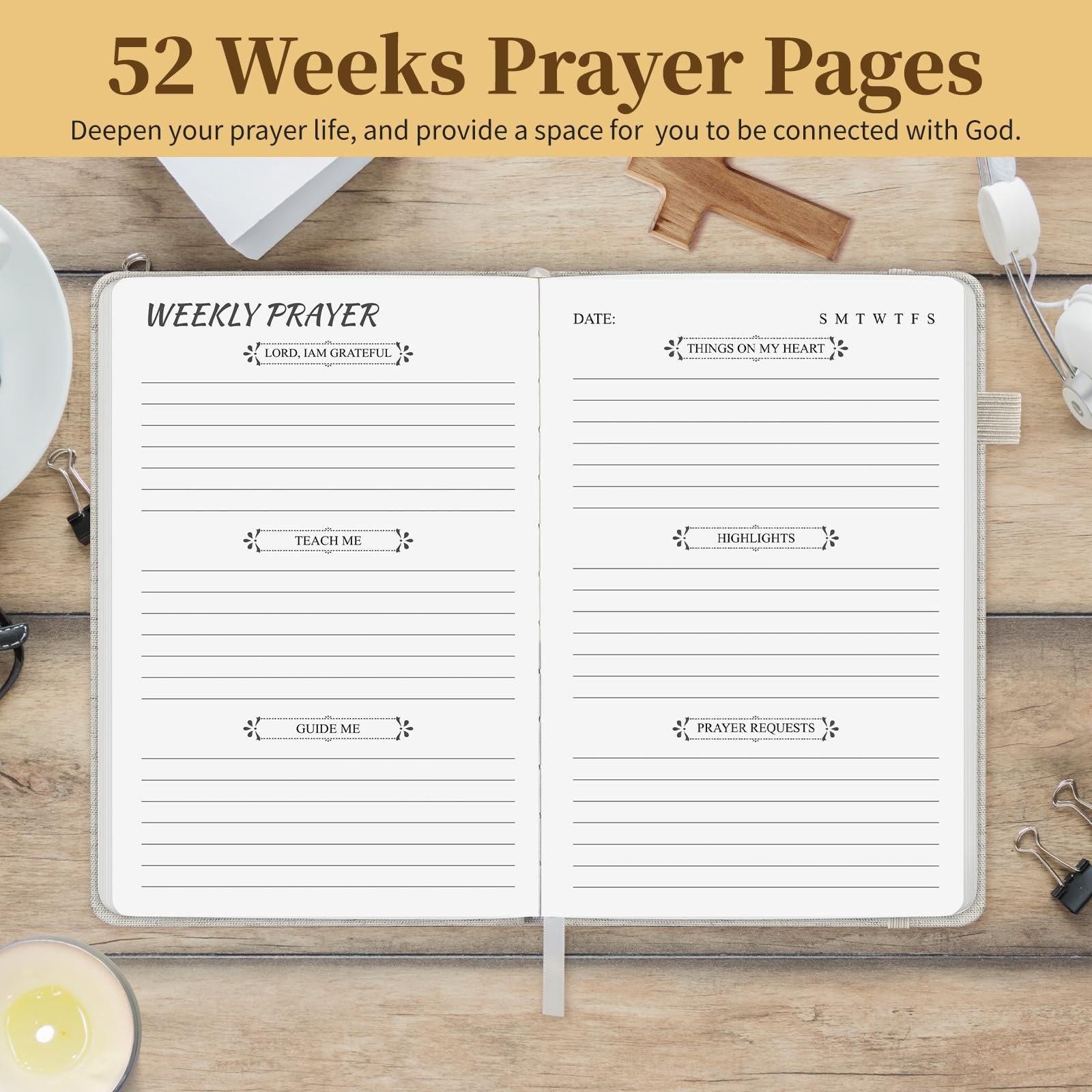 52-Week Prayer & Devotional Journal for Women and Men - Christian Bible Notebook for Note Taking, Scripture Reflection & Spiritual Growth - 8.4