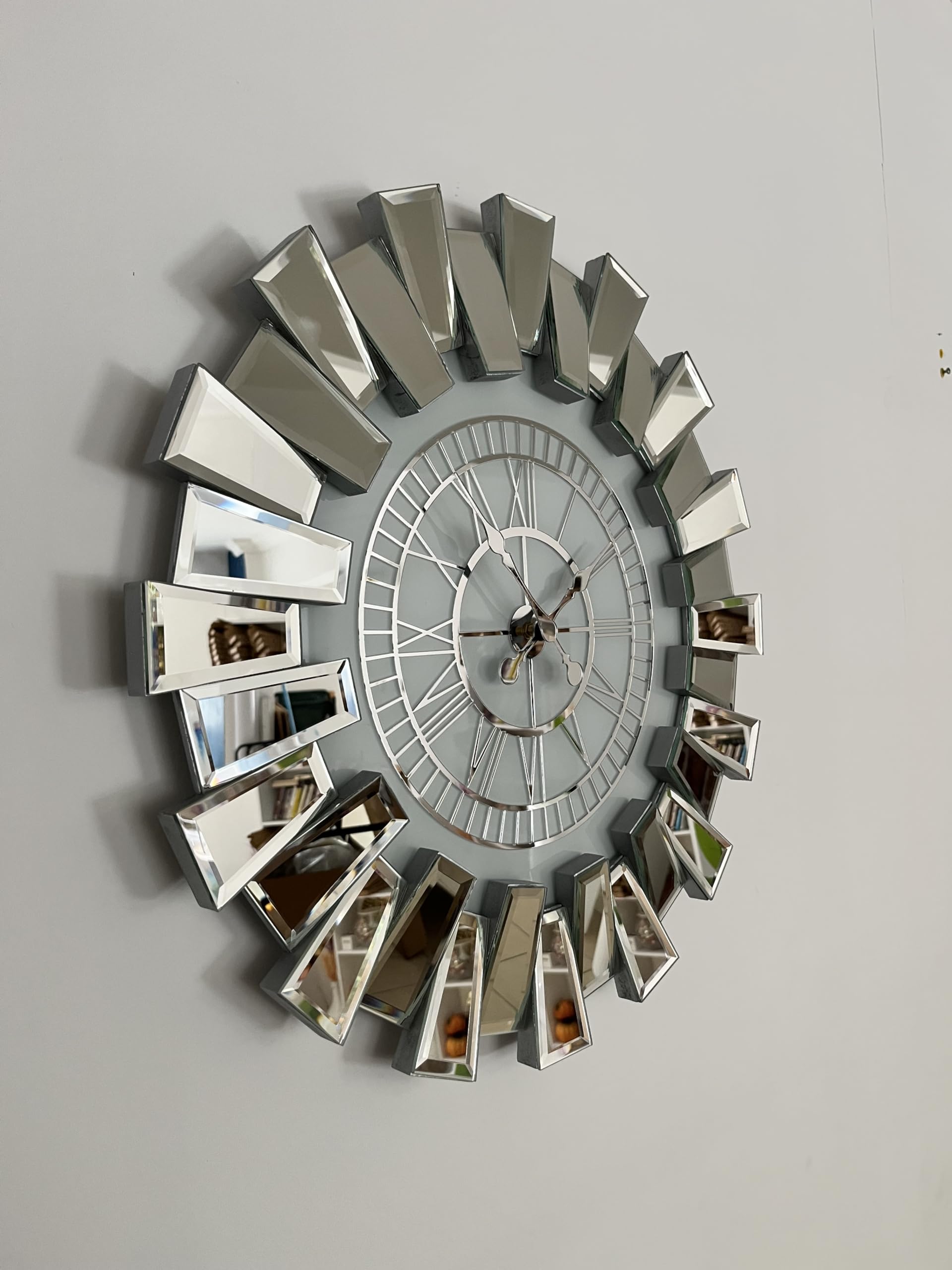 Large Silver Wall Clock for Home Decor - 19.7 Inch Modern Mirrored Silent Non-Ticking Clock - Perfect for Living Room, Kitchen, Bedroom & Office Decor - Elegant Silver-White Finish (9 lbs)