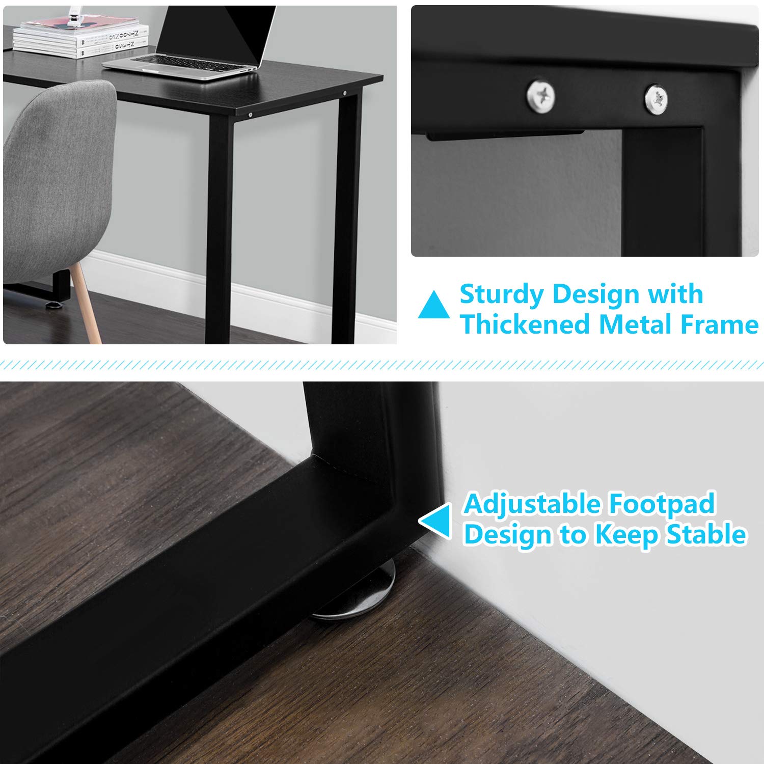 Modern L Shaped Desk Computer Corner Desk - Home Office Study Writing Workstation & Gaming Table with Wood & Steel Frame (Black) - Perfect for Small Spaces, Work from Home, and PC Gaming Setup