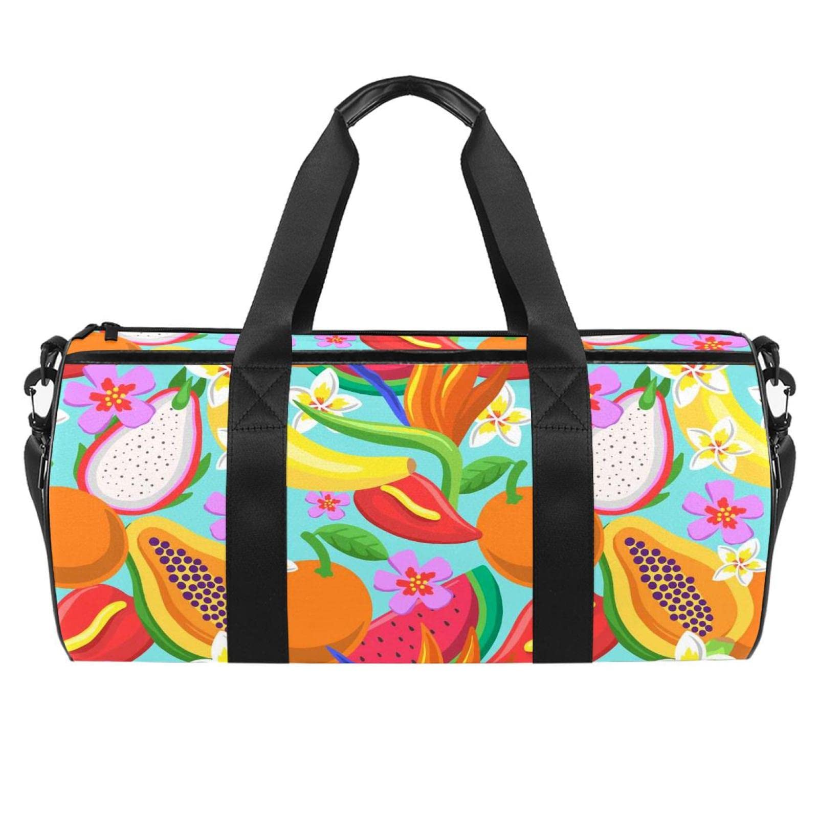 Premium Tropical Fruit Print Sports Duffel Bag - Large Gym Tote & Weekender Travel Bag for Women & Men - Perfect for Workout, Overnight Trips & Beach Vacations