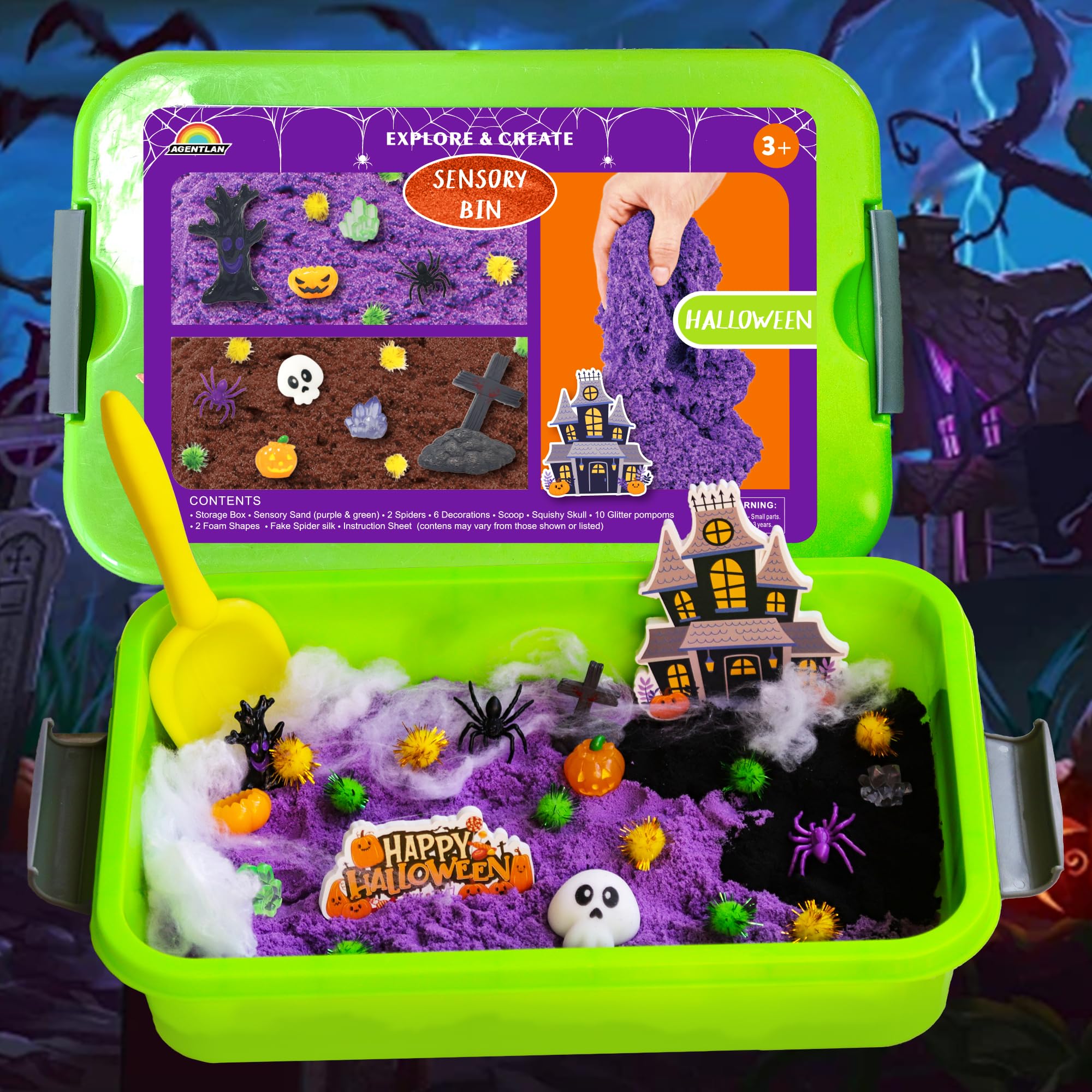 Halloween Sensory Bin for Kids - Halloween Sensory Toys with Play Sand for Toddlers Boys & Girls Ages 3-8 - Halloween Arts & Crafts Kit & Educational Gift for Preschoolers - Perfect for Sensory Play, Halloween Party Favors & Classroom Activities