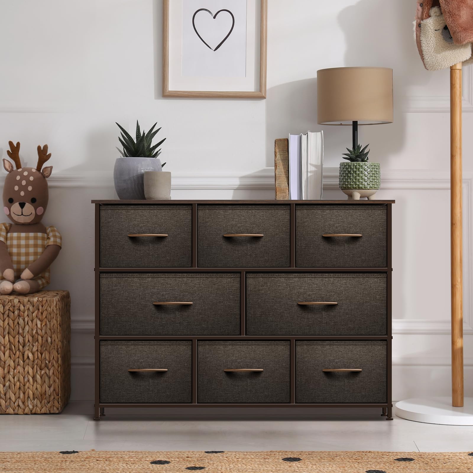 Sorbus 8-Drawer Dresser Organizer - Sturdy Steel Frame & Wood Top Chest with Easy-Pull Fabric Bins for Clothes Storage | Perfect for Bedroom, Hallway, Living Room, Nursery & Closet Organization | Space-Saving Storage Solution for Small Apartments & Dorm Rooms