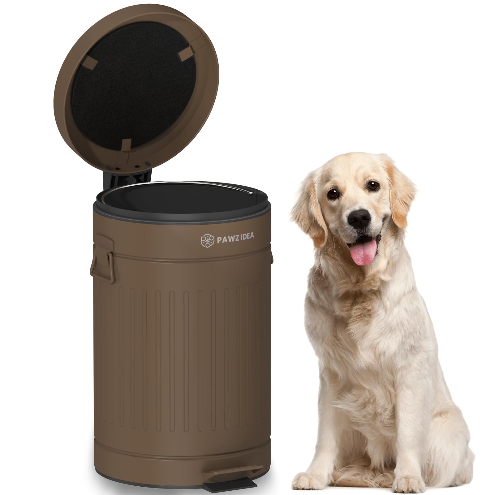 PAWZIDEA 3.1 Gallon Outdoor Dog Waste Station - Waterproof Dog Poop Trash Can with Lid & 7.8in Activated Carbon Filter for Odor Control - Perfect for Backyard, Patio, Park & Pet Waste Management