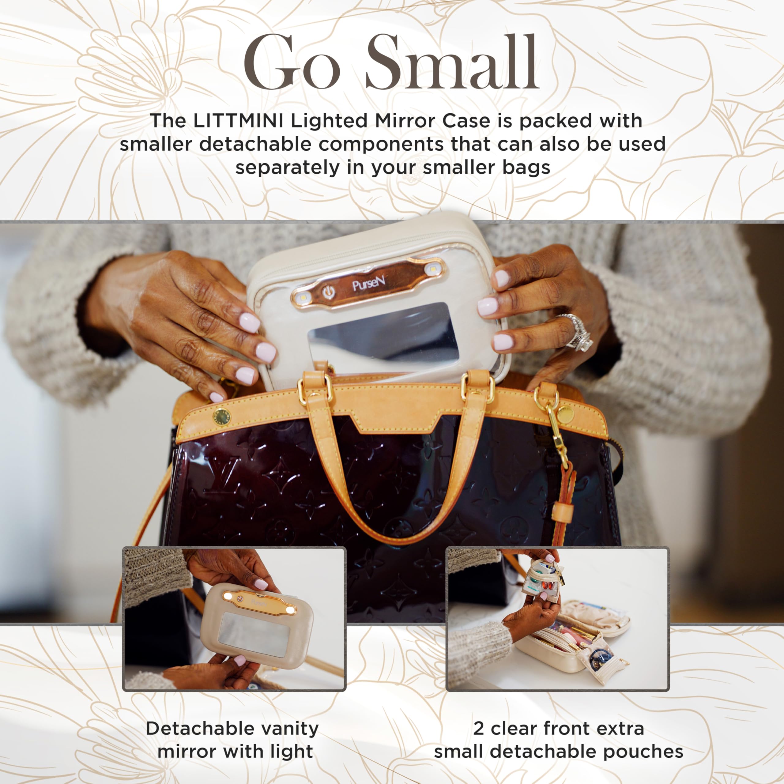 LITTMINI Lighted Mirror Makeup Bag - Vegan Leather Travel Organizer for Everyday Essentials