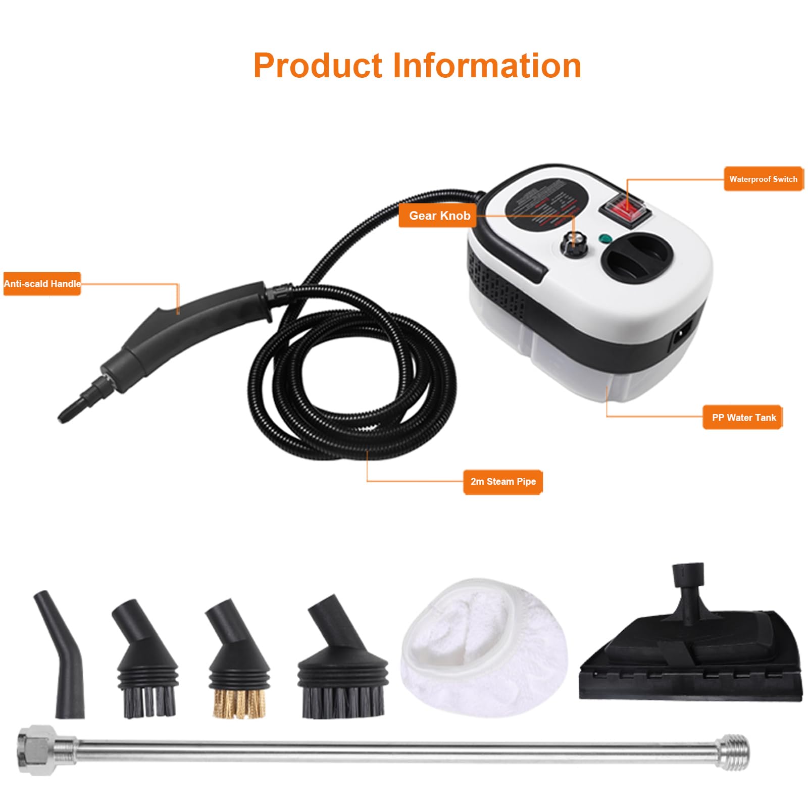 Upgrade 2500W 1200ML Handheld Steam Cleaner with 7 Accessories - High Temperature Pressure Steam Cleaning Machine for Car, Floor, Kitchen, Bathroom, Window & Furniture (White) | Perfect for Deep Cleaning, Sanitizing & Stain Removal