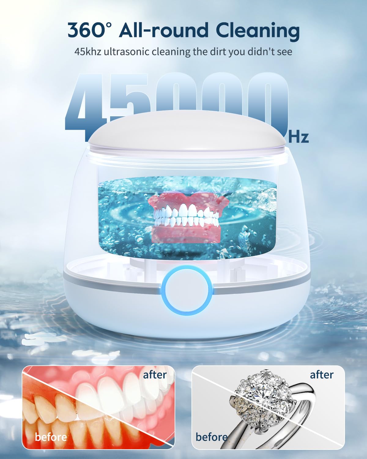 GiveBest Ultrasonic Retainer Cleaner with 45K UV Light - Professional Dental Appliance Cleaner for Teeth Aligners, Mouth Guards, Whitening Trays & Toothbrush Heads | Perfect for Daily Oral Care & Travel Use