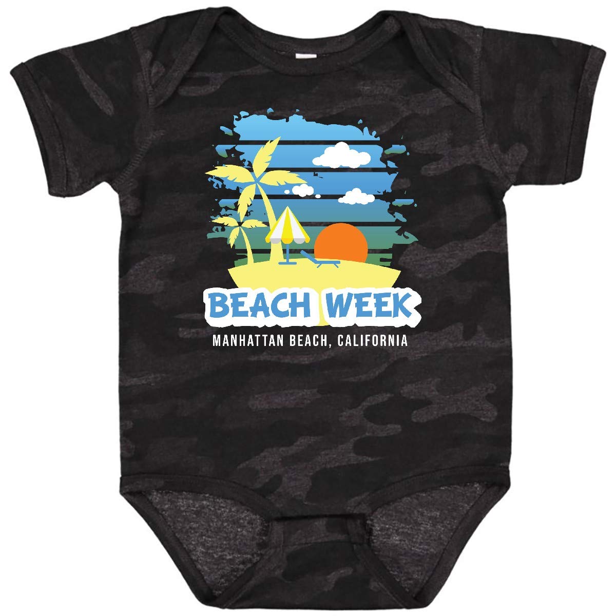 Inktastic Manhattan Beach California Palm Tree Baby Bodysuit - Soft Cotton Cute Beach Outfit for Boys & Girls - Perfect for Vacation, Family Trips & Summer Photos