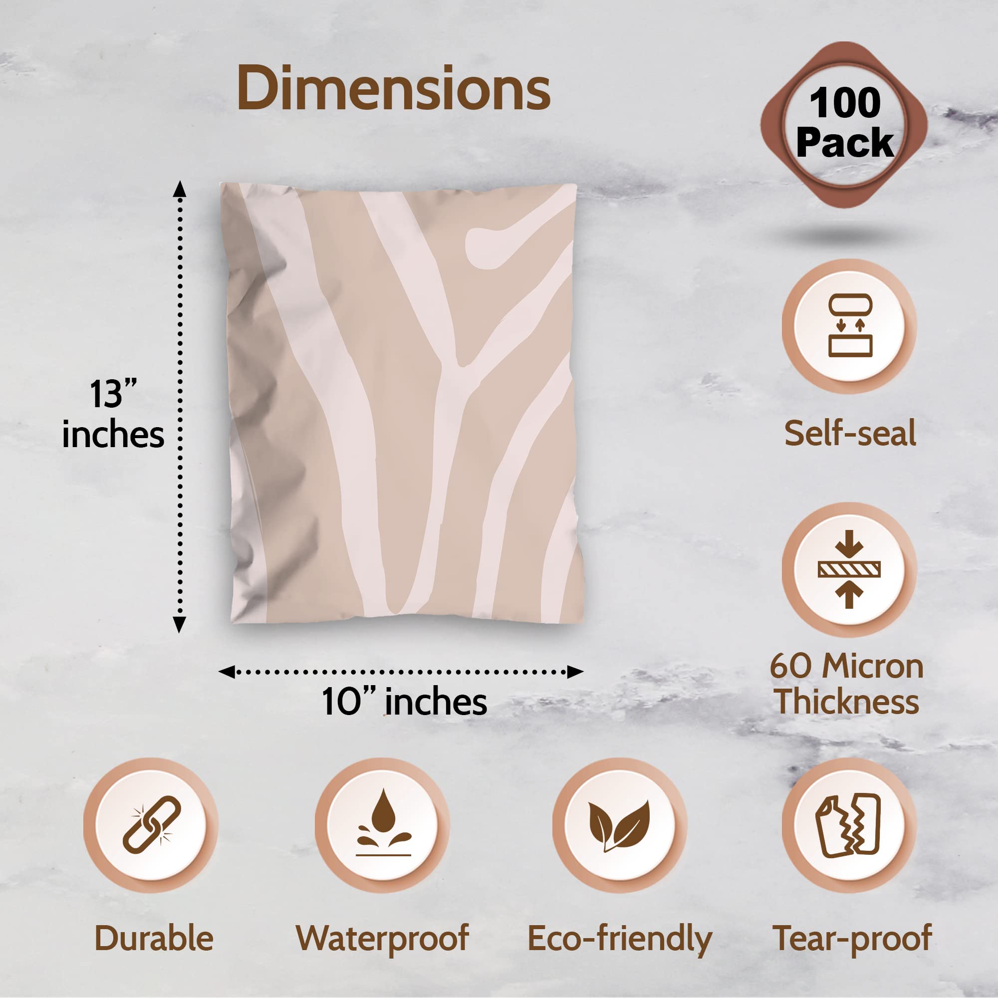 100 Pack 10x13 Poly Mailers - Durable Shipping Bags for Small Business | Waterproof Mailing Envelopes | Lightweight Packing Pouches for Ecommerce (Zebra Print) - Perfect for Shipping Clothes, Books & Small Products