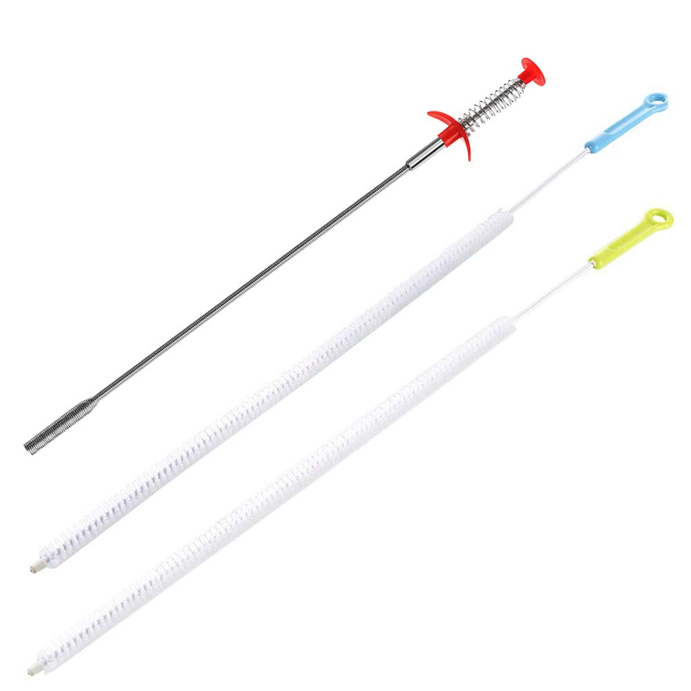 SENHAI 28 Inch (71cm) Sewer Drain Cleaning Brush with Drain Relief Auger - Flexible Bendable Sink Overflow Drain Brush for Bathroom, Kitchen, Shower & Tub Clog Removal - Heavy Duty Pipe Cleaner for Hair, Soap Scum & Debris