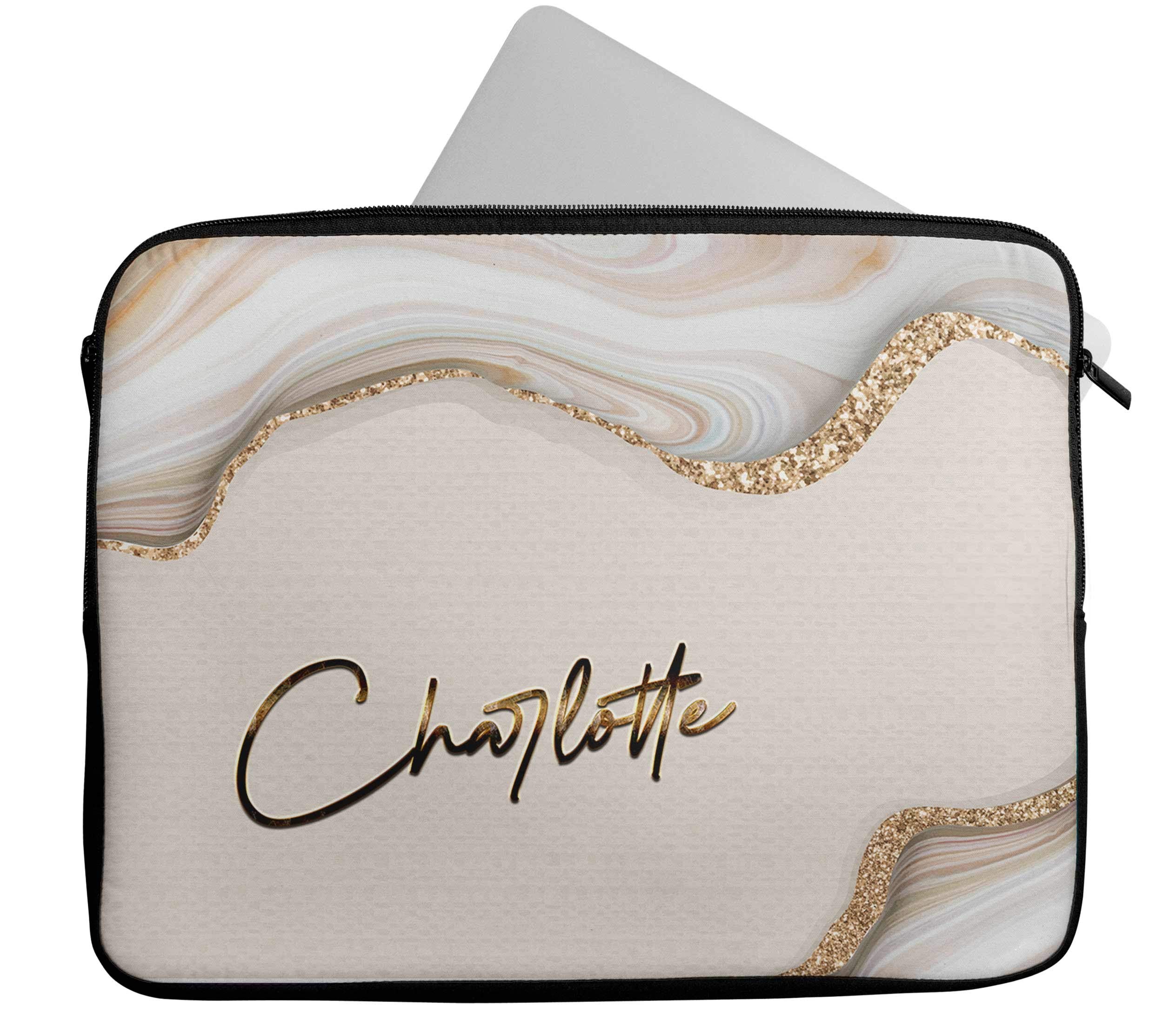 Personalized Name Marble Design Laptop Sleeve Case for 14-15 Inch MacBook, Chromebook & Tablet - Stylish Protective Cover for Work, School & Travel Gifts