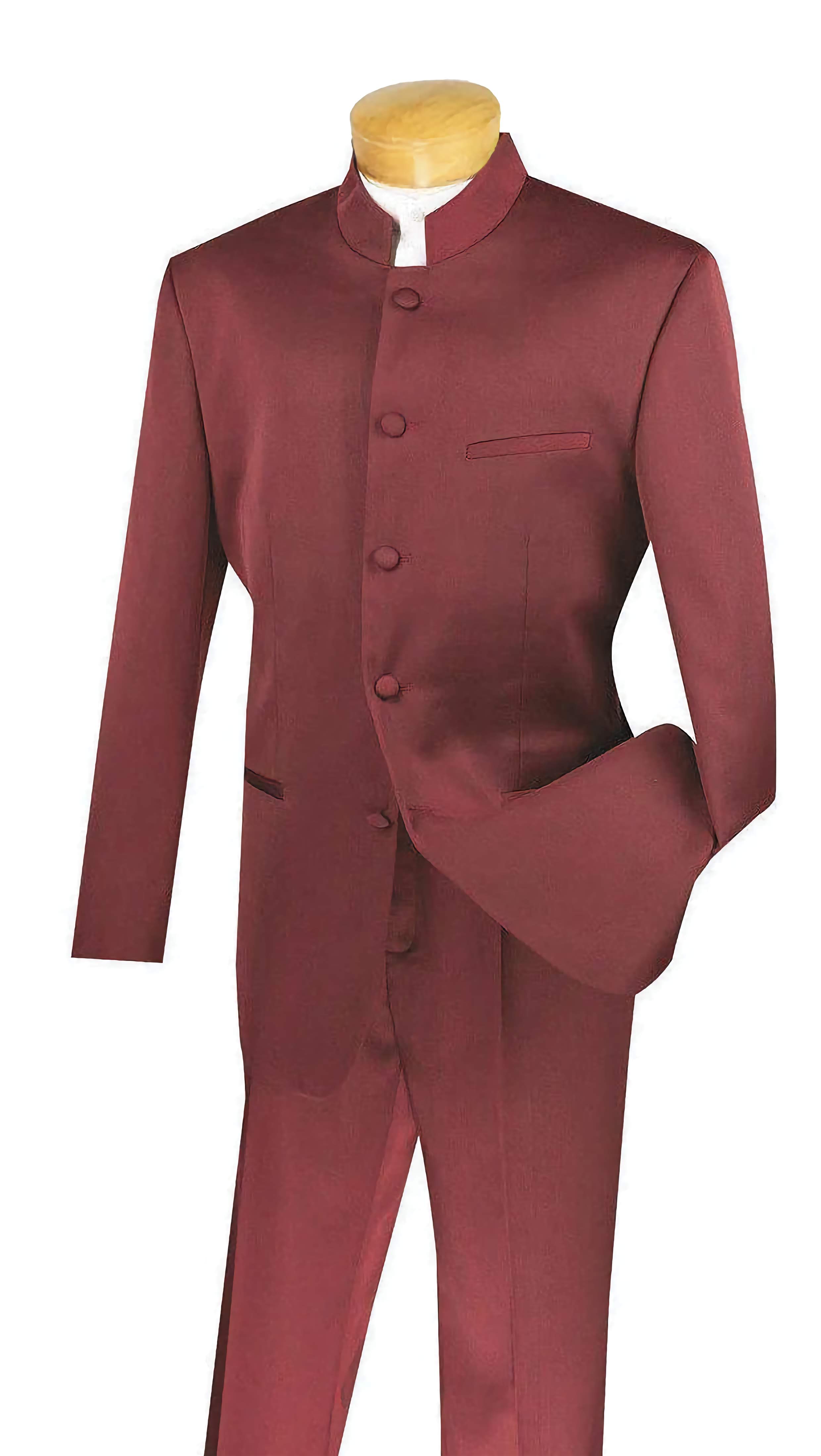 Premium Burgundy Men's 2-Piece Tuxedo Suit with Banded Collar - Formal Wedding, Prom & Evening Wear - Slim Fit Tuxedo for Groom, Gala & Special Occasions