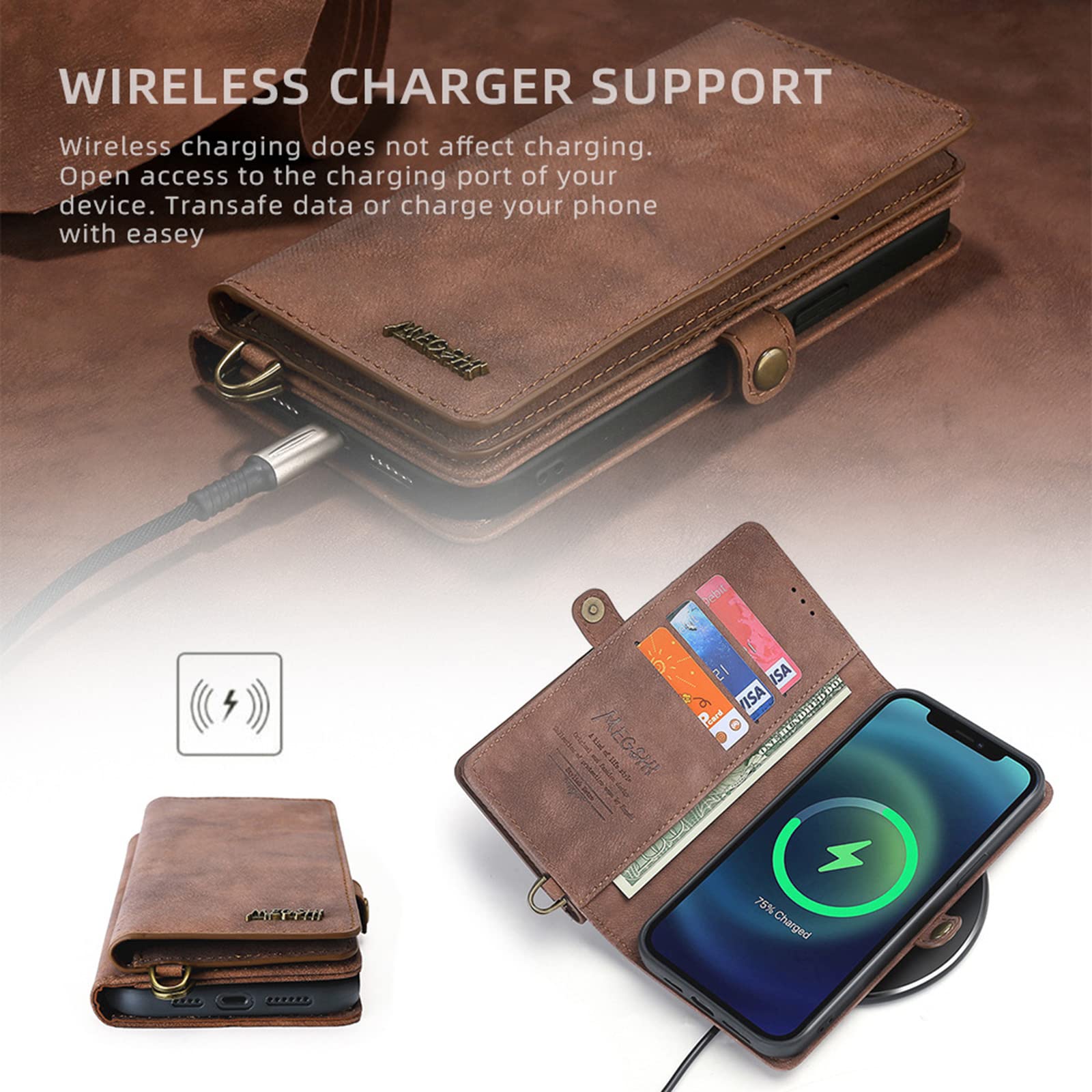 Premium iPhone 13 Pro Max Wallet Case with Card Slots & Coin Pocket - Wireless Charging Compatible Flip Cover Phone Holder - Perfect for Everyday Use, Travel & Business Meetings