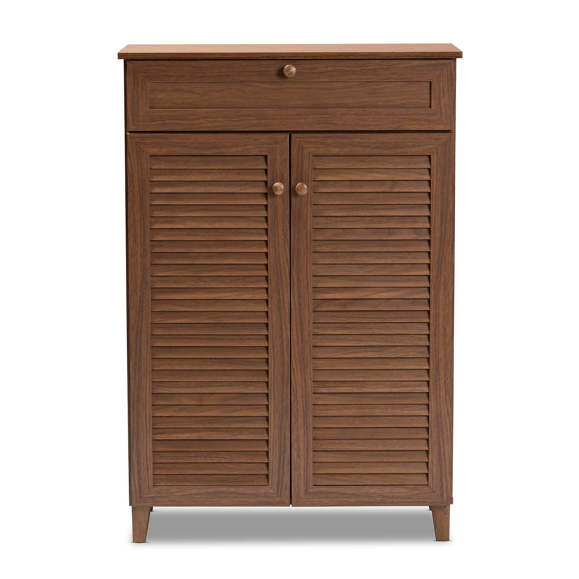 Baxton Studio Shoe Cabinet with Storage - Walnut Finish Entryway Organizer for Shoes & Accessories | Perfect for Small Spaces, Apartments & Closets