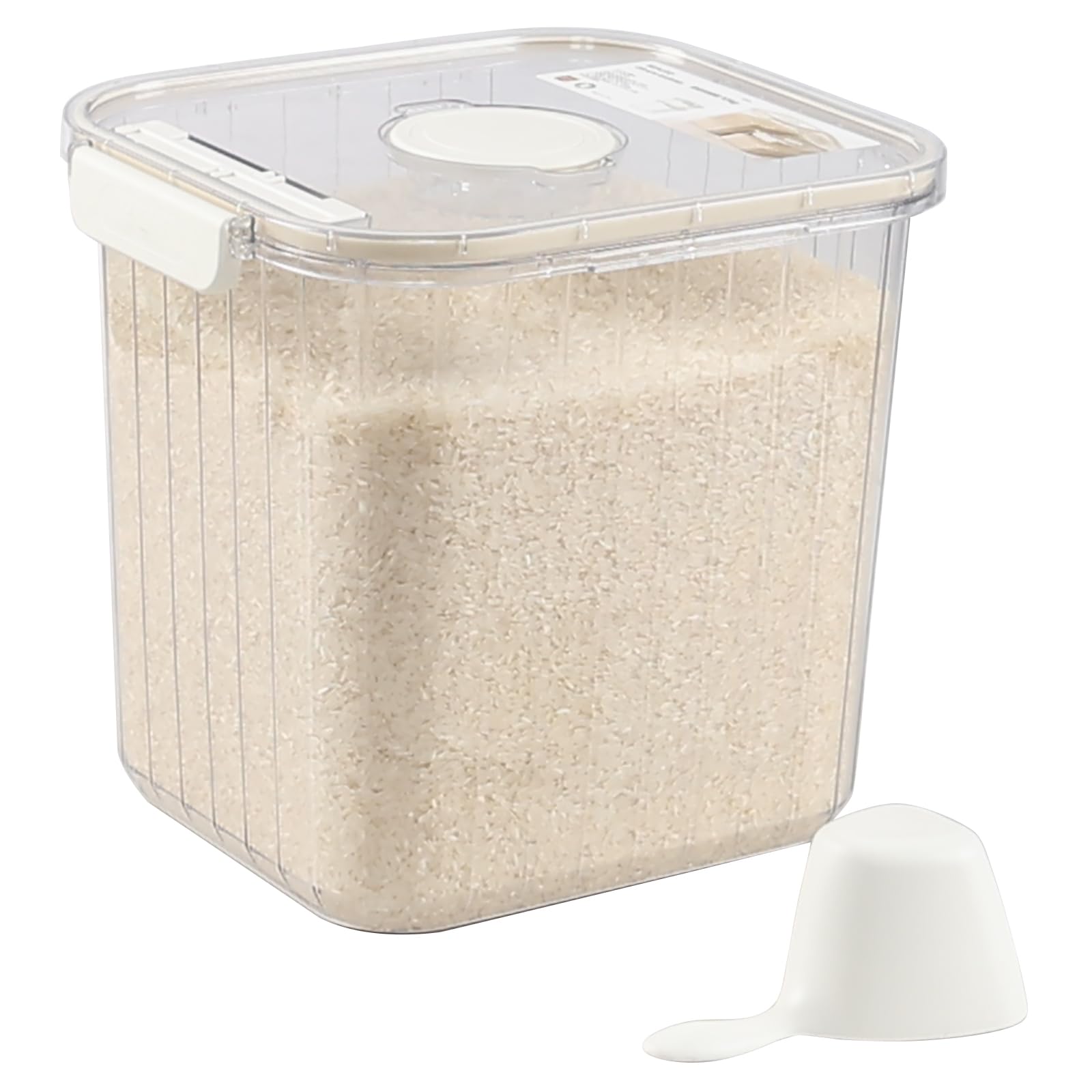 22 Lbs Airtight Rice Storage Container with Measuring Cup - Clear Plastic Food Storage Bin for Dry Goods (1 Pack) - Perfect for Kitchen Pantry, Bulk Rice, Flour, Sugar & Cereal Organization