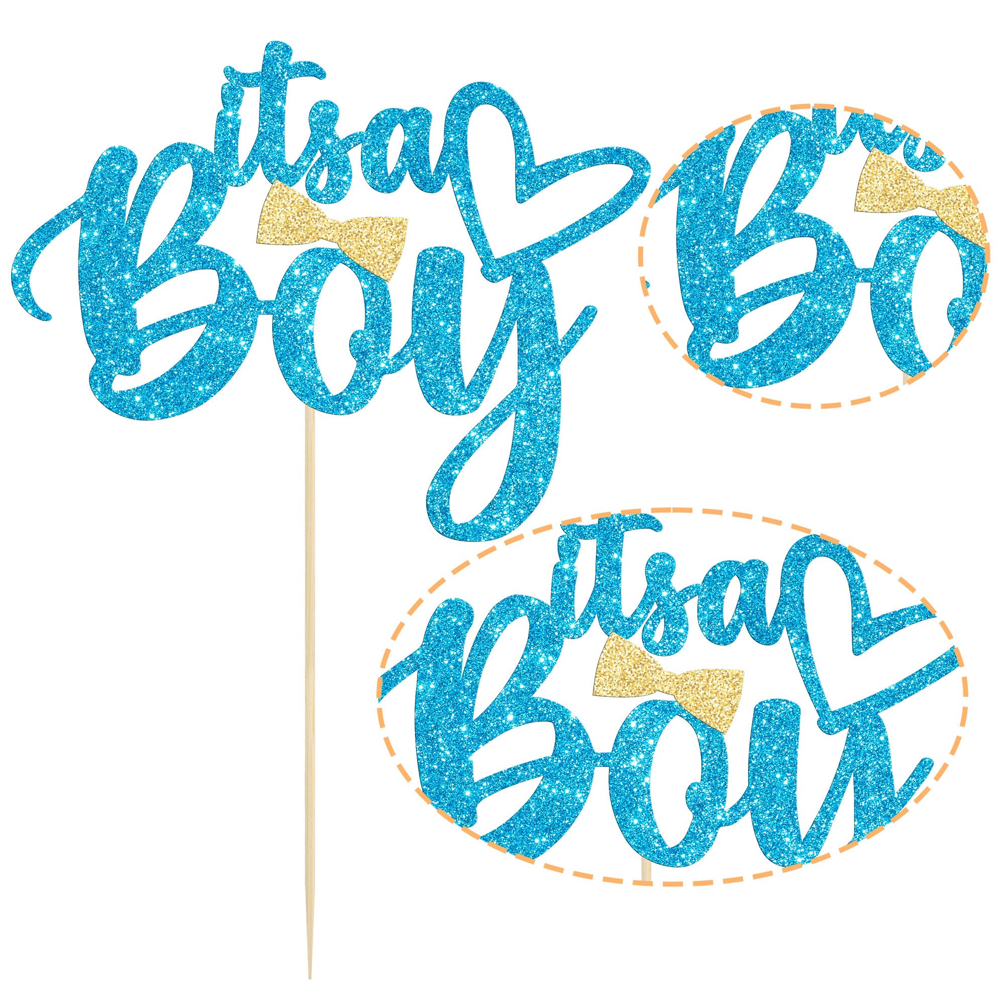Blue Glitter 'It's a Boy' Cake Topper - Gender Reveal Party Decor for Baby Showers, 1st 2nd 3rd Birthday Celebrations - Perfect for Baby Boy Gender Announcements & Cake Decorating Supplies