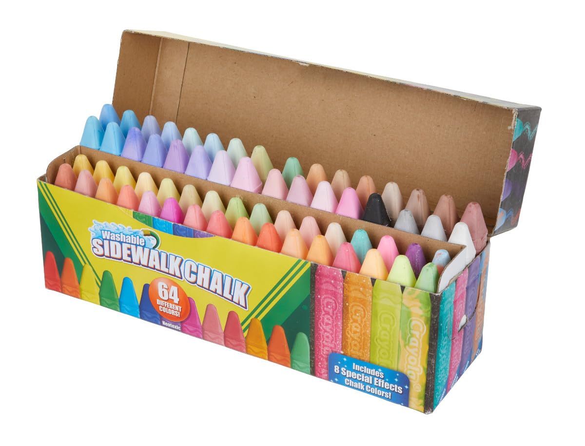 Crayola Ultimate Washable Chalk Collection (64 Count) - Bulk Non-Toxic Sidewalk Chalk for Kids, Anti-Roll Sticks, Vibrant Outdoor Drawing & Play - Perfect for School, Driveway Art, and Summer Activities