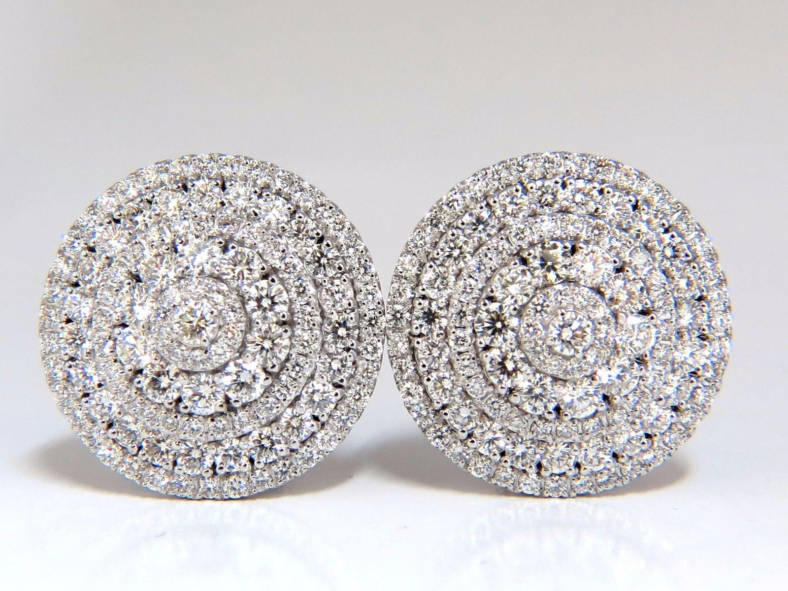 8.00ct Round Dome Diamond Cluster Clip-On Earrings in 18K Gold - 5 Row Design for Weddings, Parties & Special Occasions