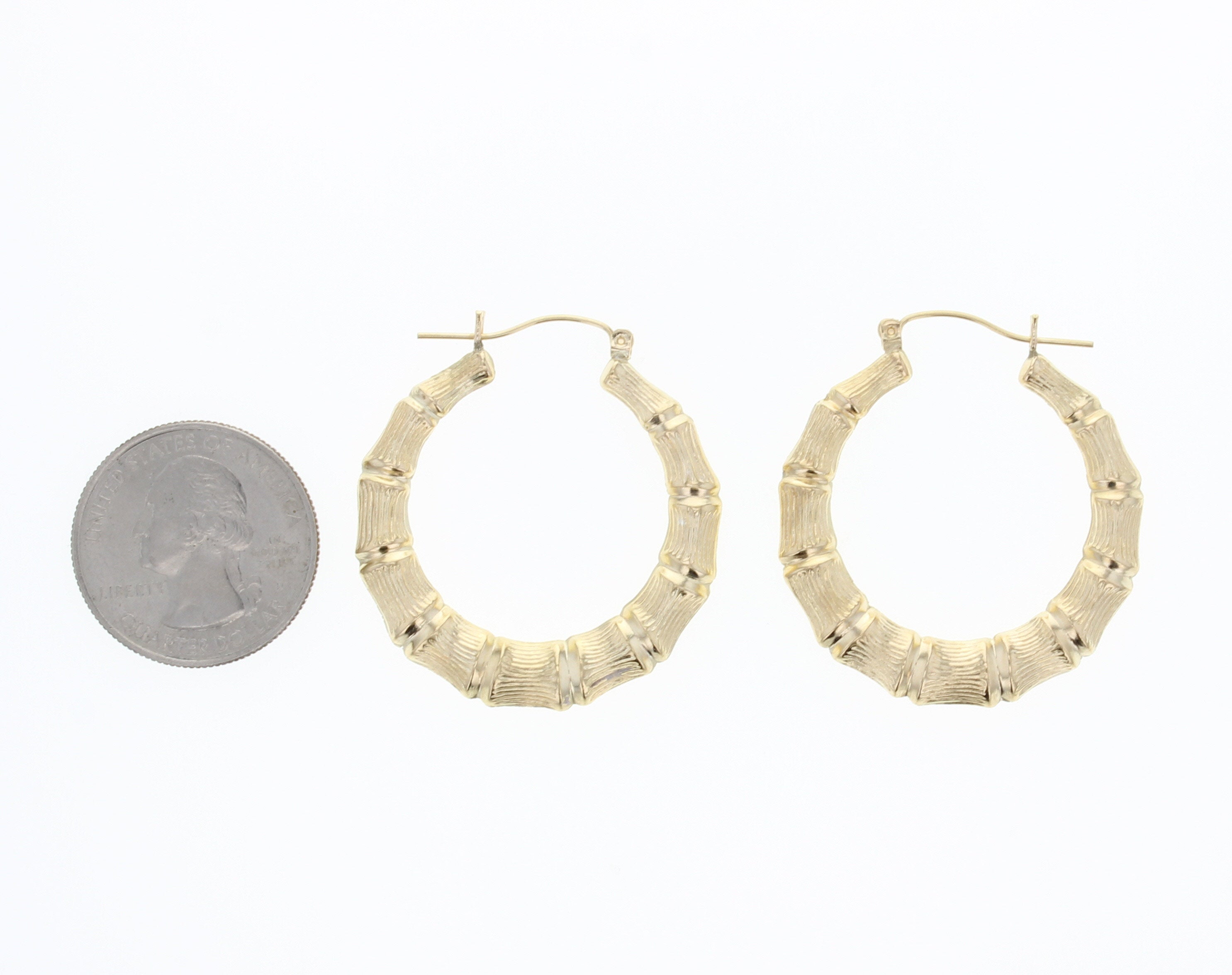 38MM 14K Yellow Gold Bamboo Hoop Earrings for Women - Elegant Everyday & Party Jewelry Gift