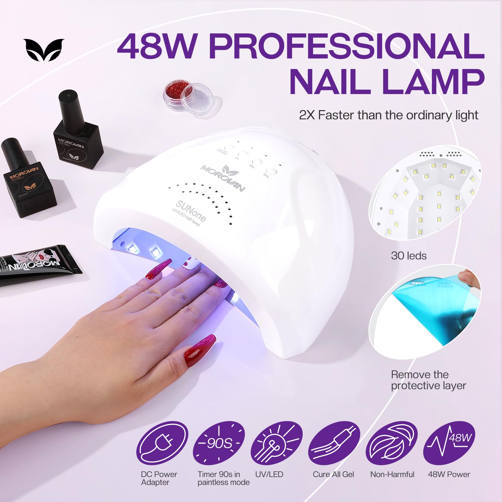 Morovan Poly Gel Nail Kit with Drill & 48W UV/LED Lamp - Professional Nail Extension Starter Set for Beginners | DIY Nail Art Supplies with Luminous Builder Gel | Perfect for Home Manicure & Salon Use