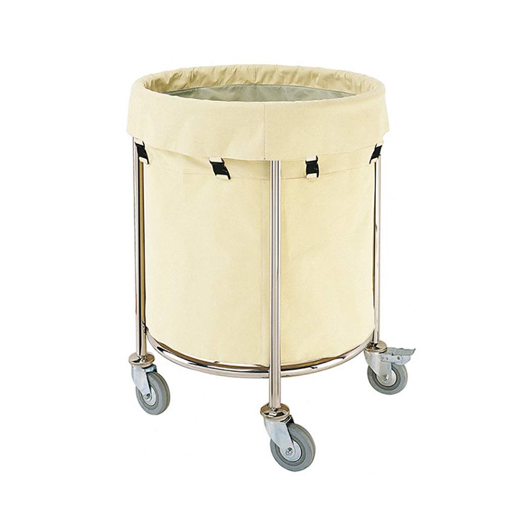 ZJMK Beige Mobile Laundry Storage Cart - 20.9×31.9 Inch Round Laundry Sorter with Sturdy Stainless Steel Frame | No-Wobble Design for Bedroom, Laundry Room & Dorm Organization | Space-Saving Utility Cart for Clothes, Toys & Household Items