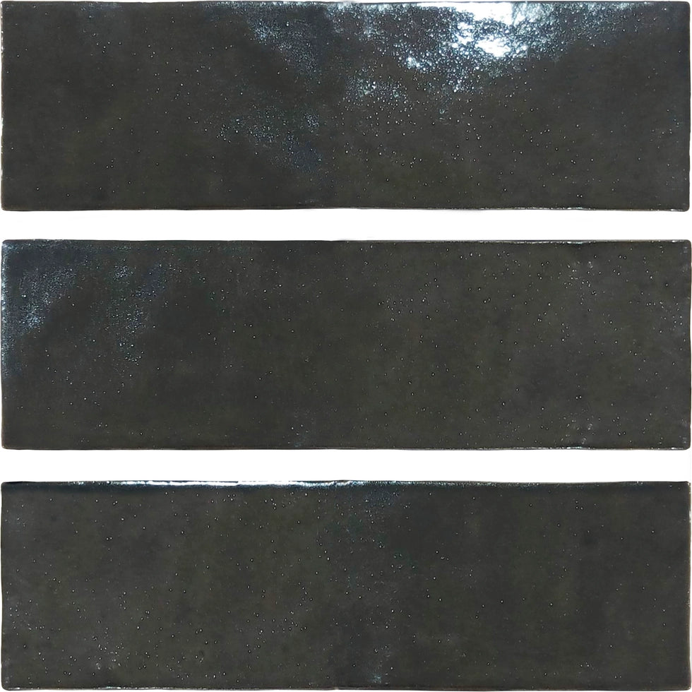 Zellige Charm Semi Gloss Ceramic Tiles - Onyx Black Moroccan Style Wall & Floor Tiles for Kitchen Backsplash, Bathroom, and Shower Decor
