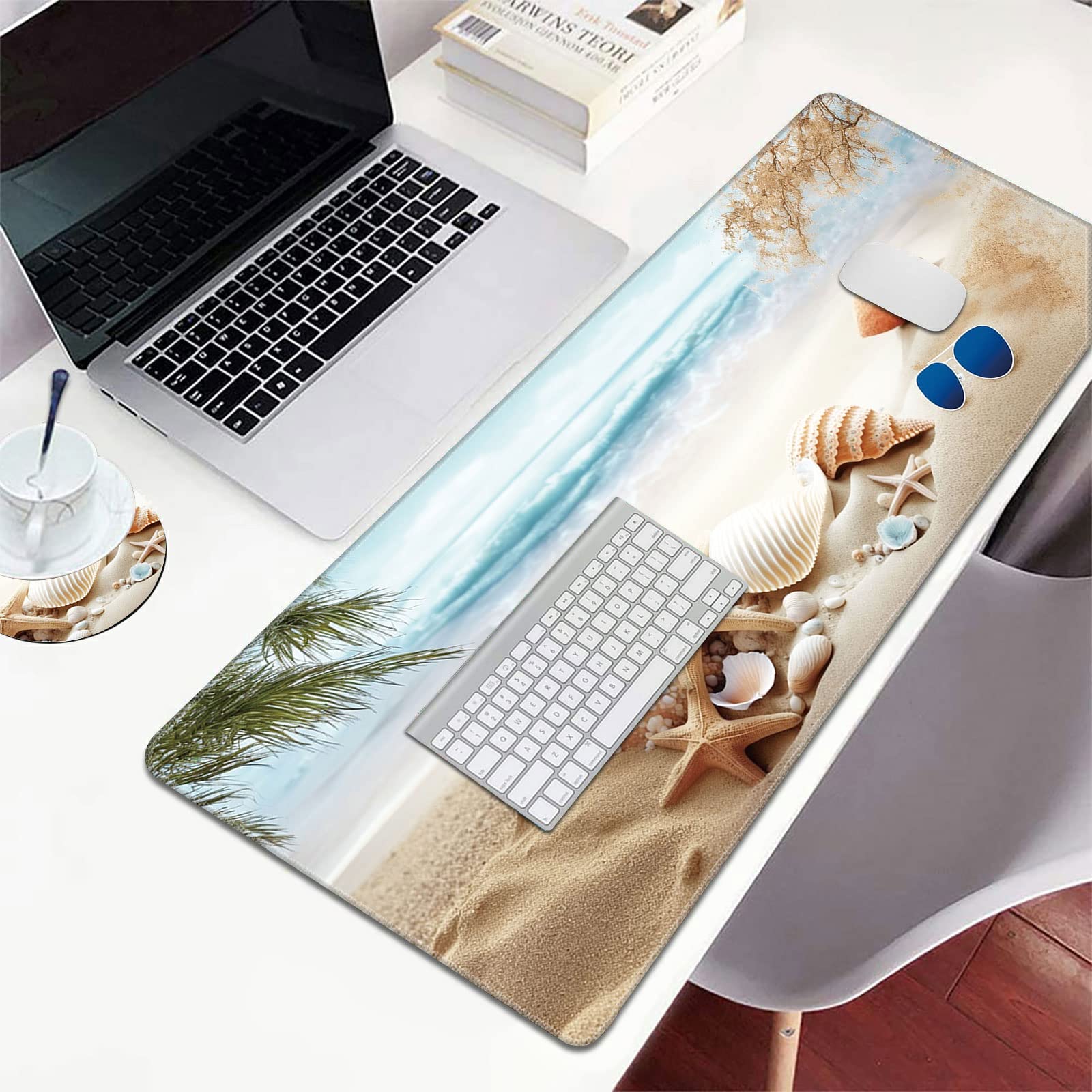 XXL Gaming Mouse Pad (31.5x11.8 Inch) with Stitched Edges & Non-Slip Base - Beach Starfish Design | Extended Desk Mat for Keyboard & Mouse | Perfect for PC Gaming, Office Work & Home Computer Setup